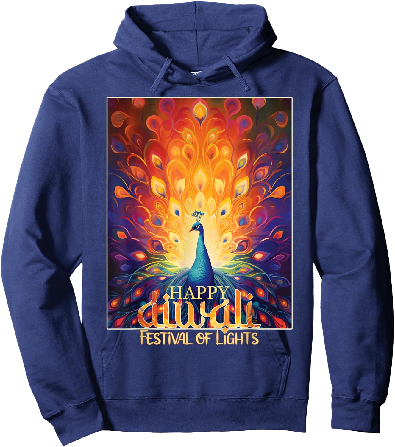 Happy Diwali Festival of Lights Vibrant Peacock Deepavali Hoodie - Hoodie | Navy