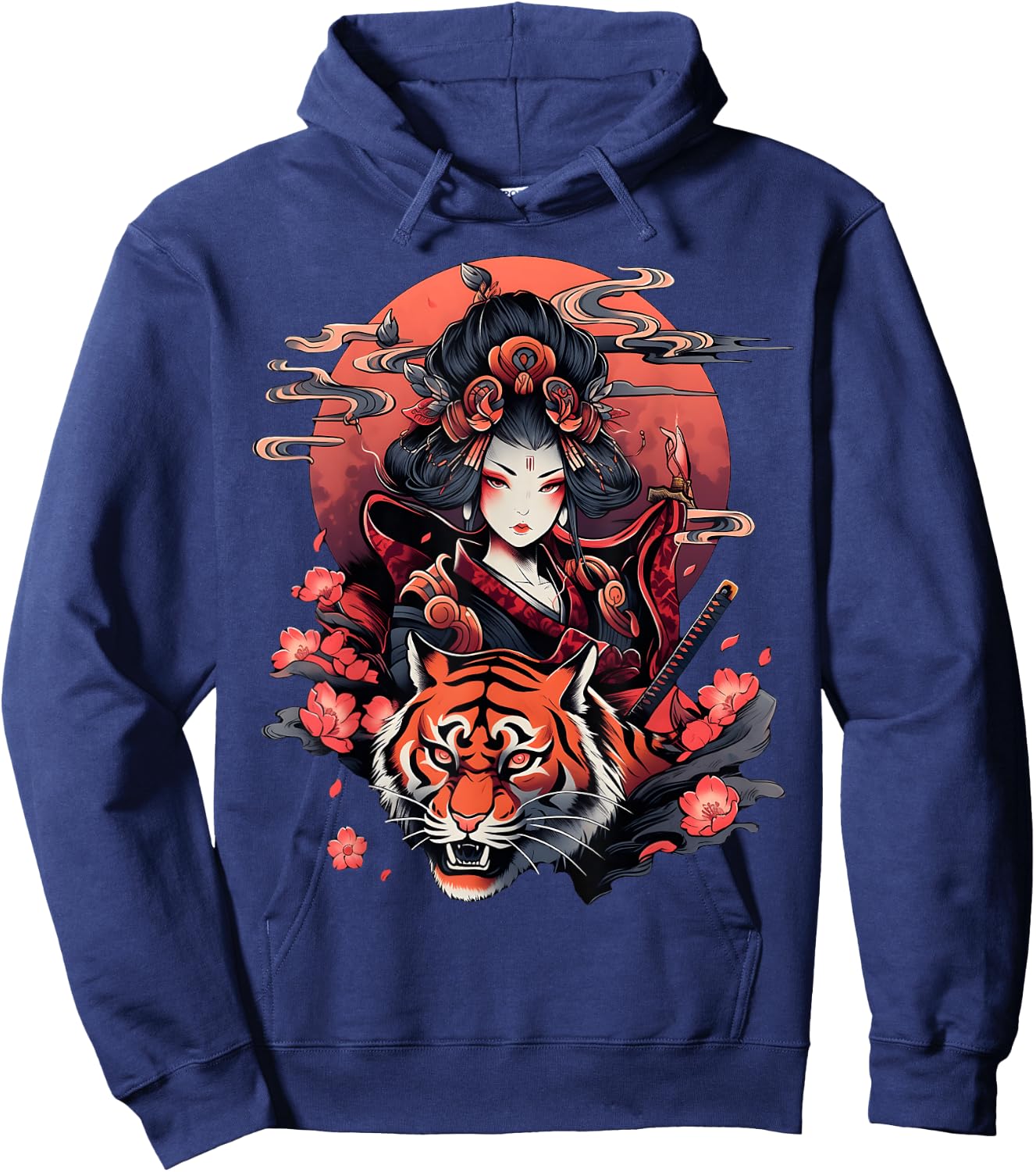 Showcase Your Love for Japanese Culture Geisha and Tiger Hoodie - Hoodie | Navy