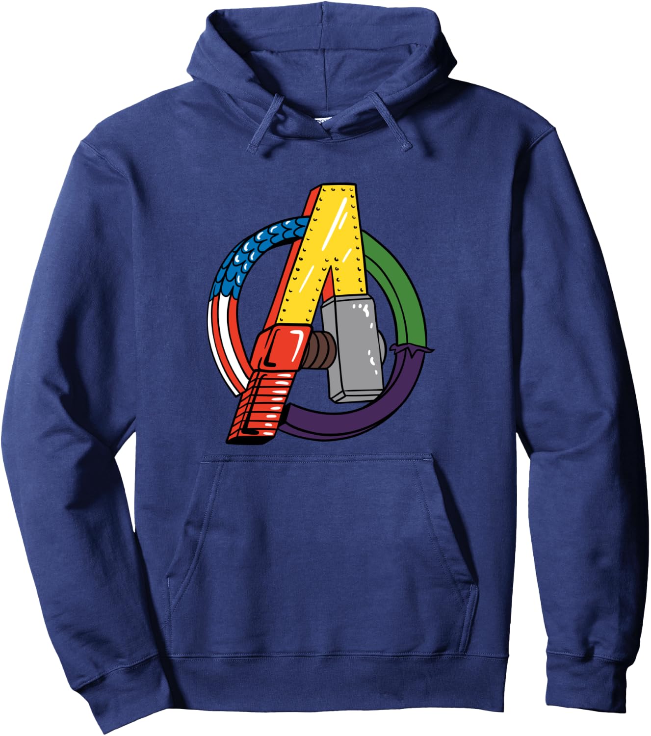 Amazon Essentials Marvel Avengers Multi Hero Logo Collage Hoodie - Hoodie | Navy