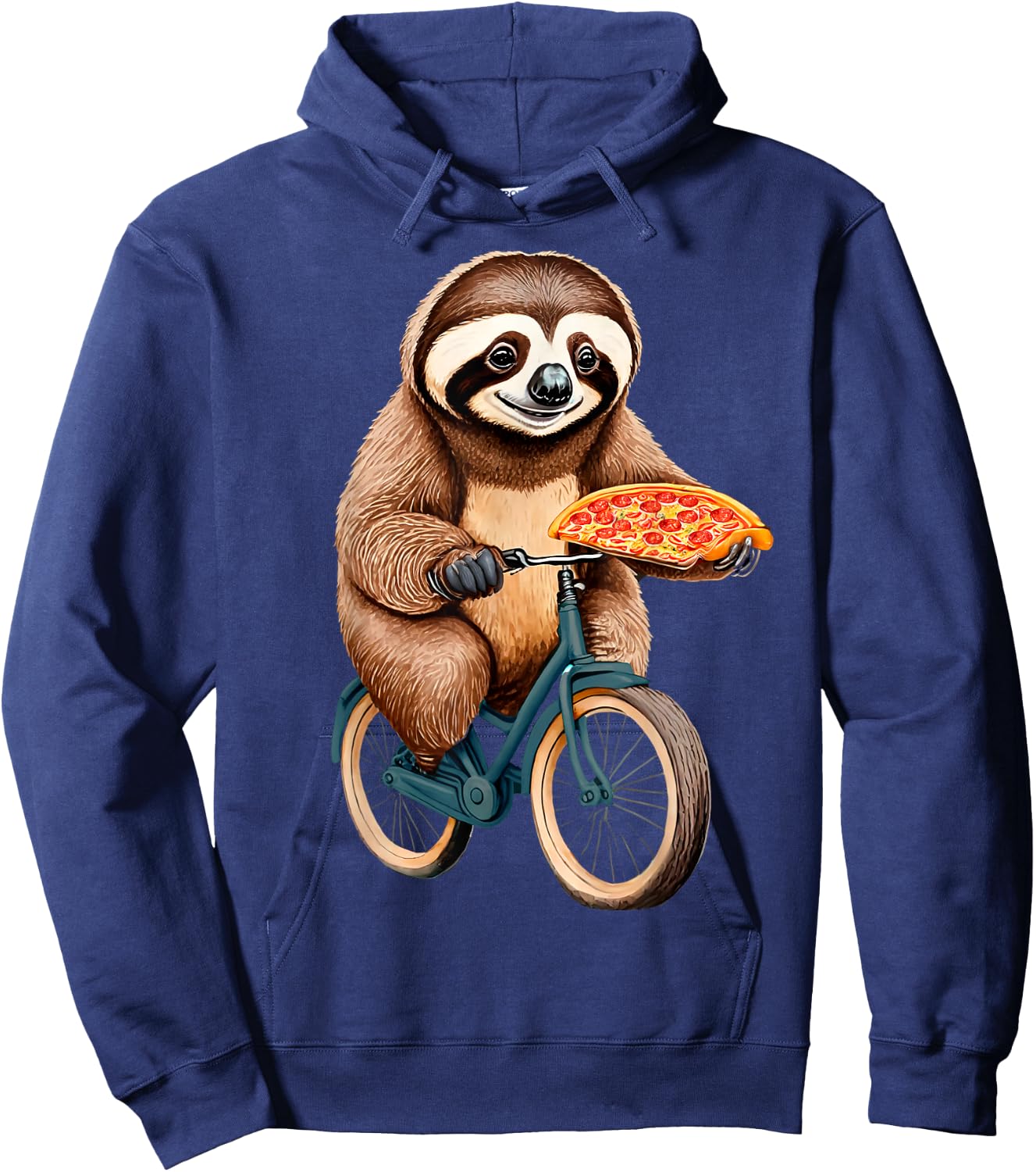 Sloth Riding a Bicycle Eating Pizza - I love sloth and Pizza Hoodie - Hoodie | Navy
