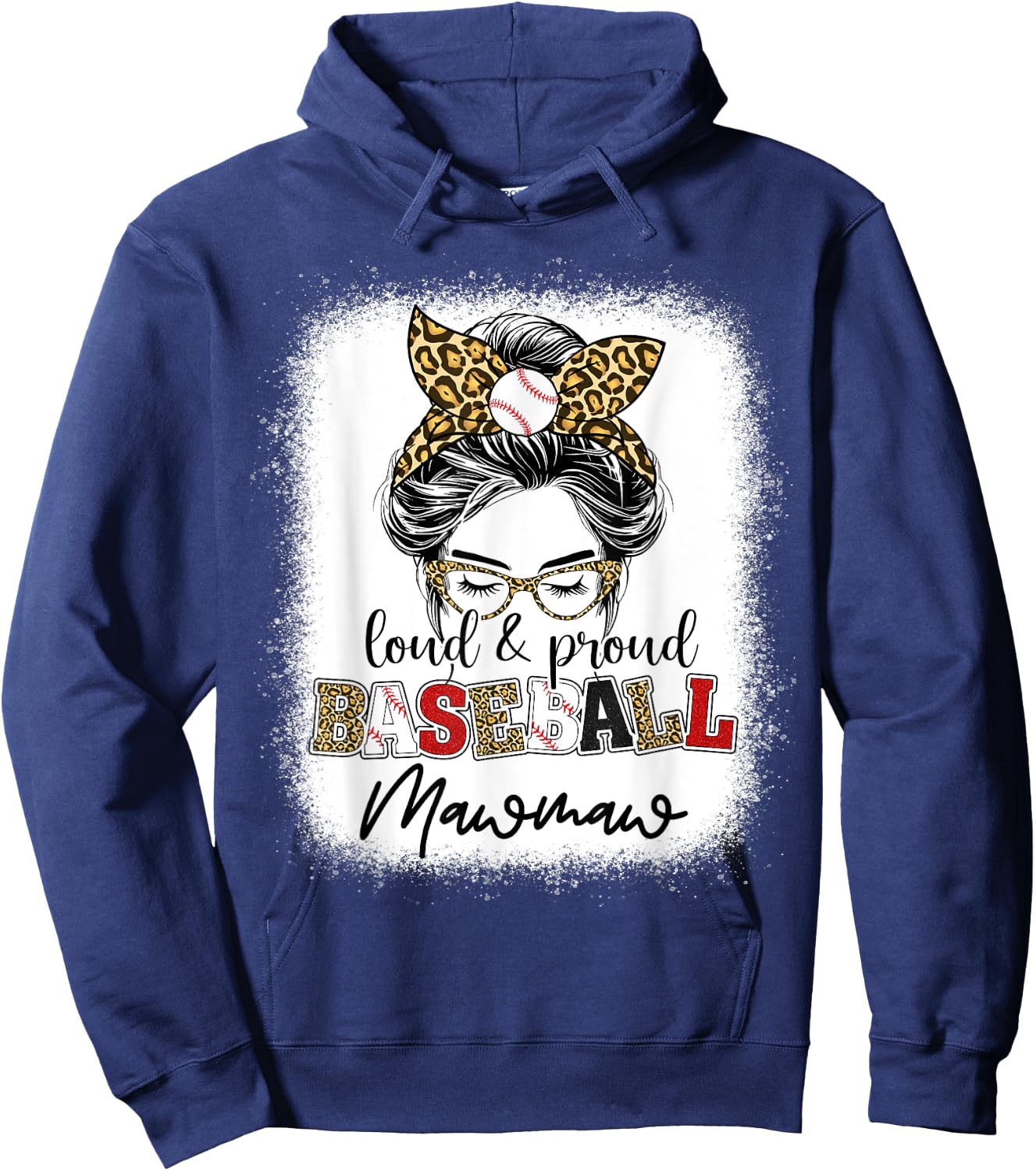Loud and proud Baseball mawmaw messy bun leopard women Hoodie - Hoodie | Navy
