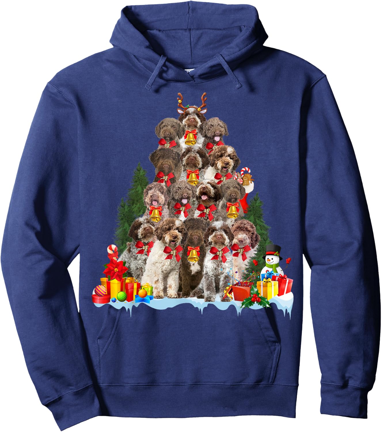 Christmas Pajama Lagotto Romagnolo Xmas Tree Gifts Dog Lover Women Kids Hoodie - Hoodie | Navy