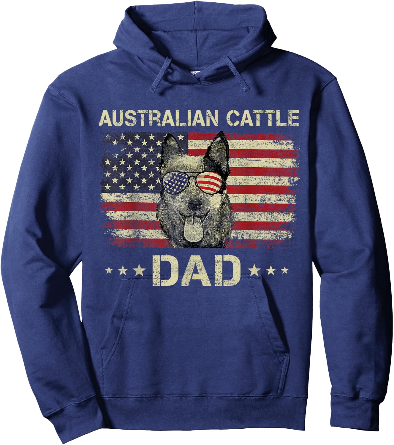 Australian Cattle Dad Dog Lovers American Flag 4th Of July Women Men Hoodie - Hoodie | Navy