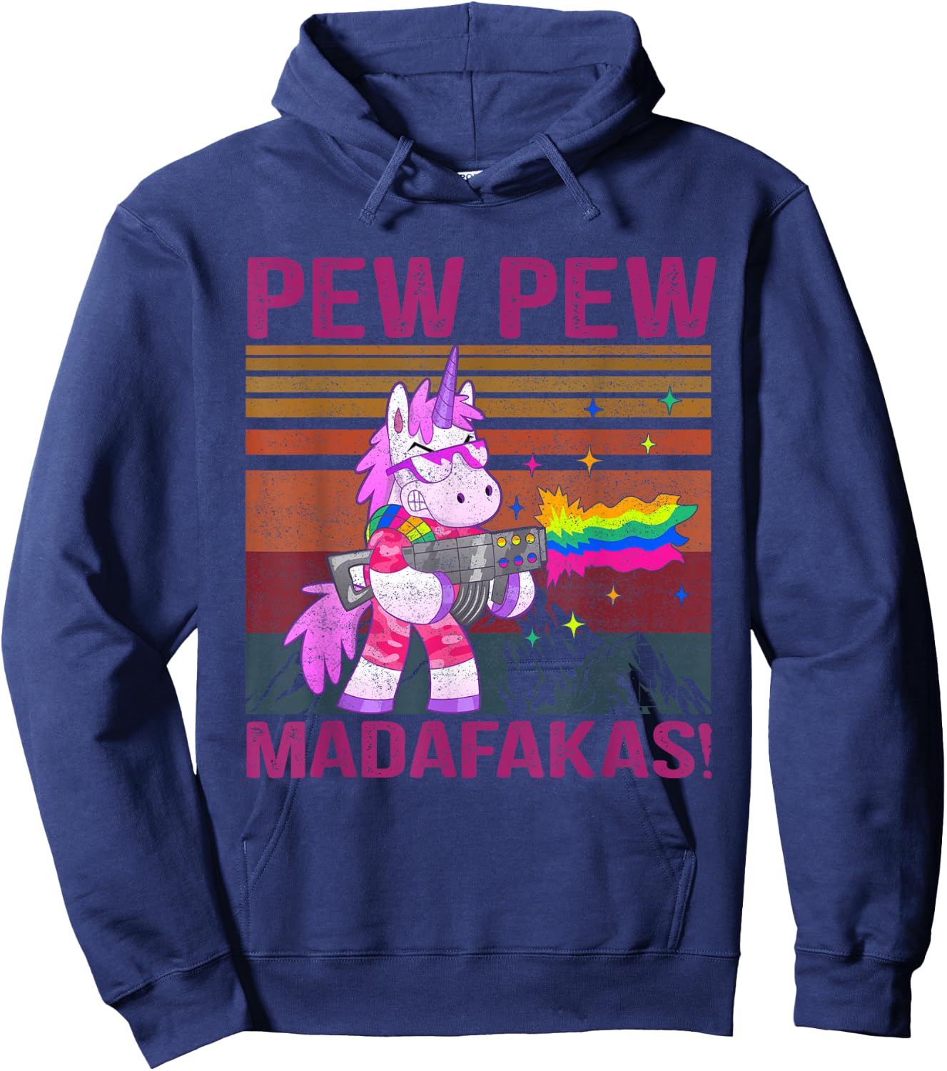 Unicorn Pew Pew Madafaka's Vintage Crazy Cat Funny Graphic Women Hoodie - Hoodie | Navy