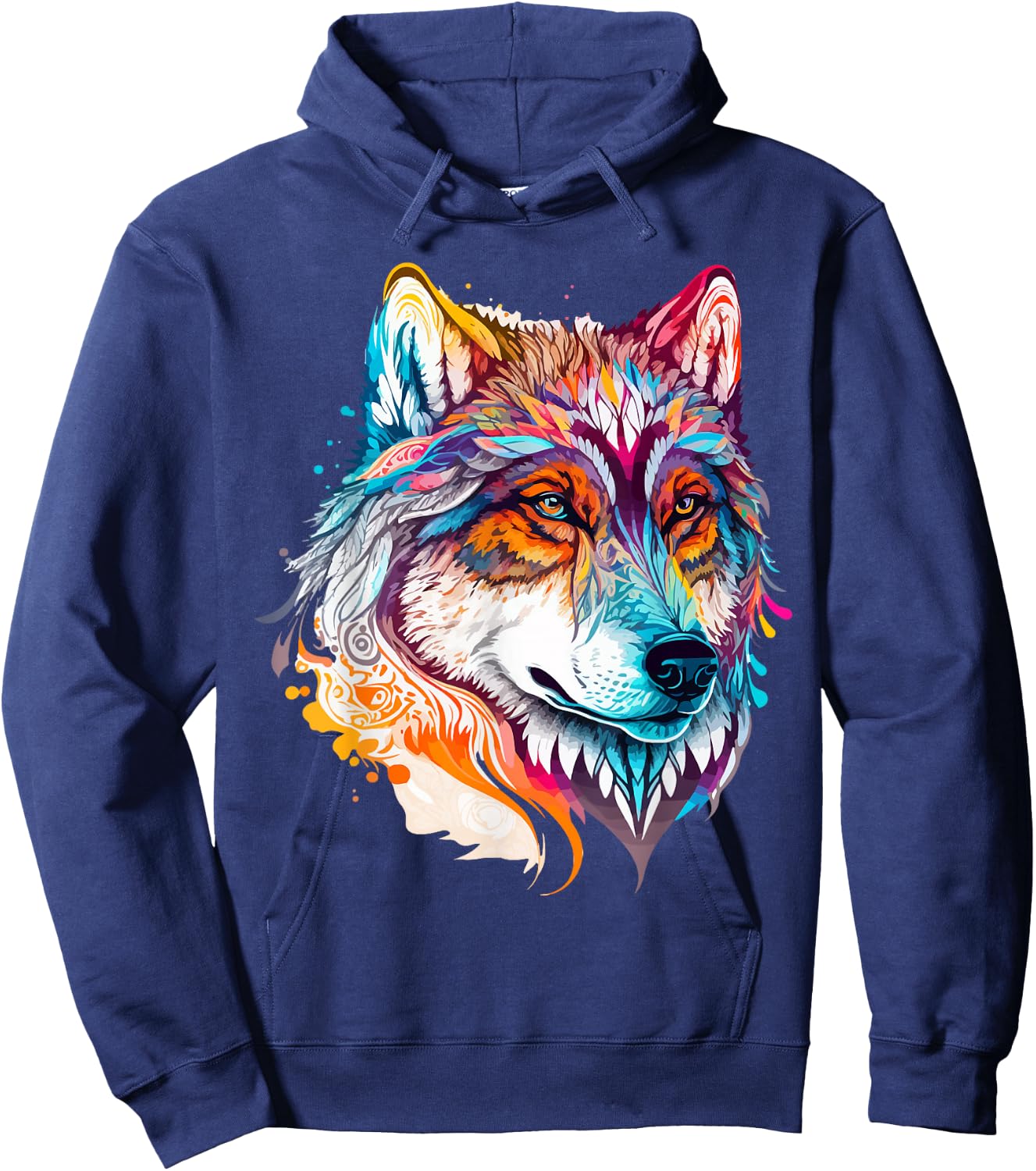 Colorful Wolf Portrait Pop Art Hoodie - Hoodie | Navy