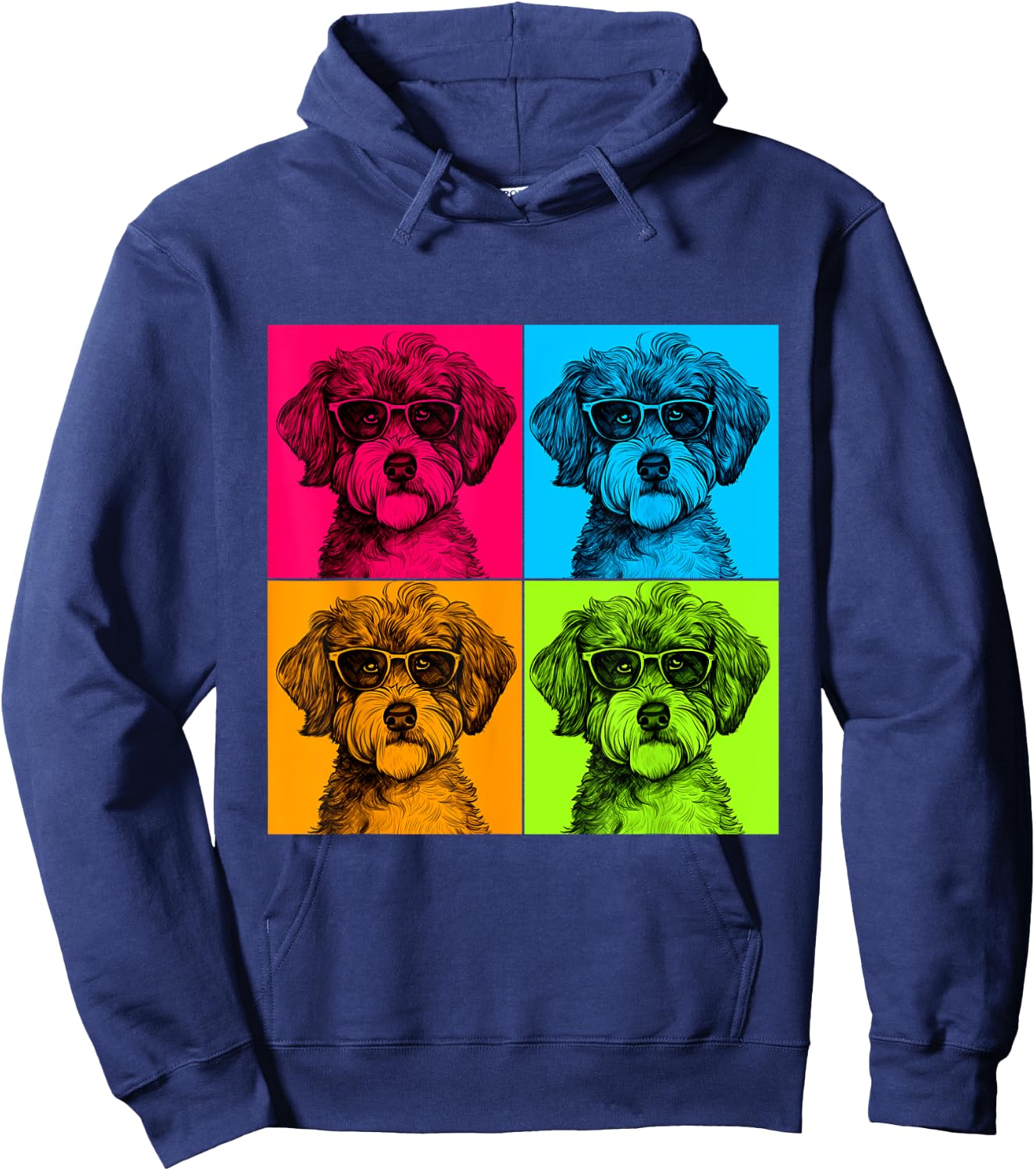 Schnoodle Dog Pop Art Design Illustration Colorful Men Women Girls Kids Hoodie - Hoodie | Navy