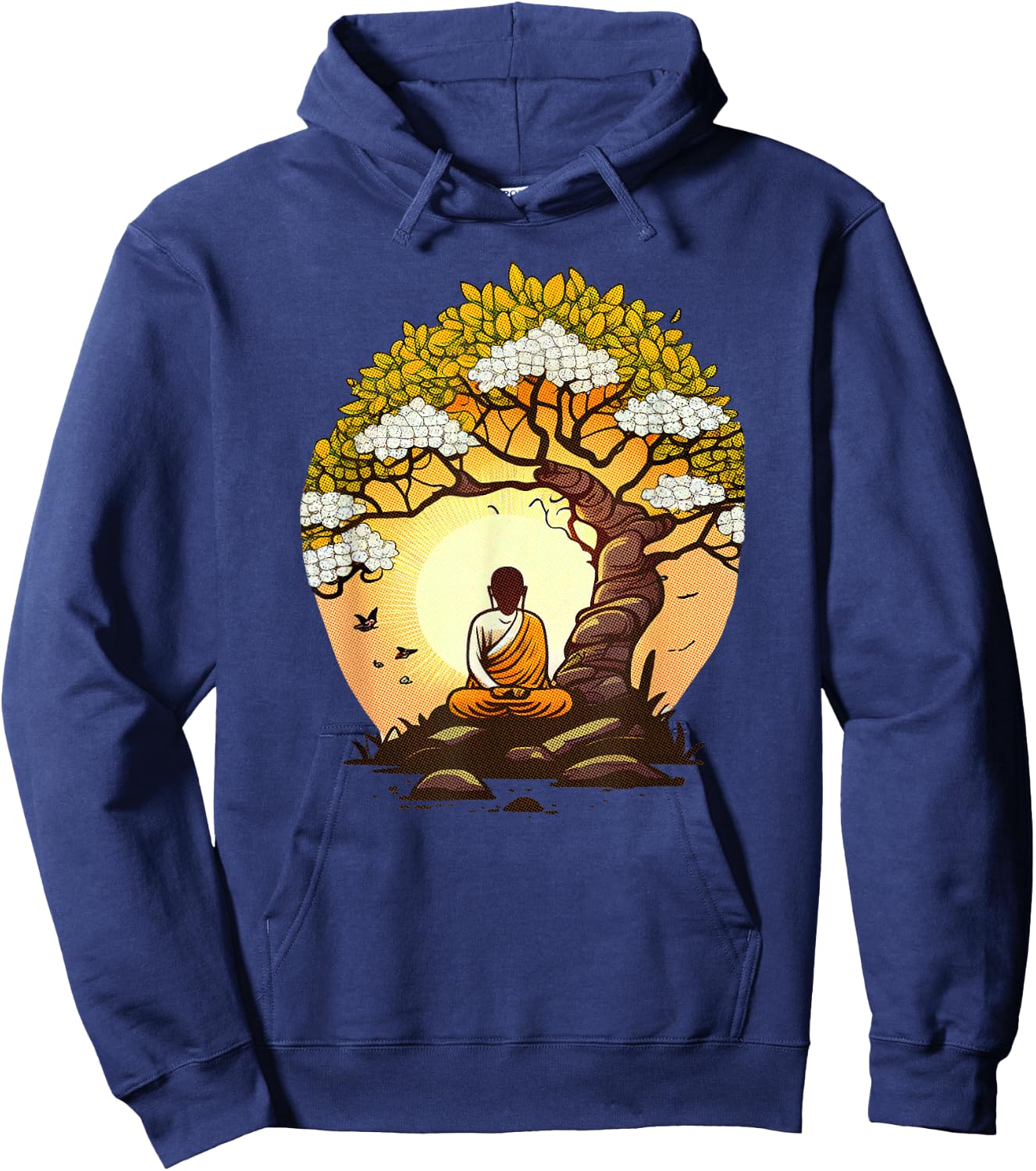 Buddha Sitting Under a Tree - Zen Meditation Lover Hoodie - Hoodie | Navy