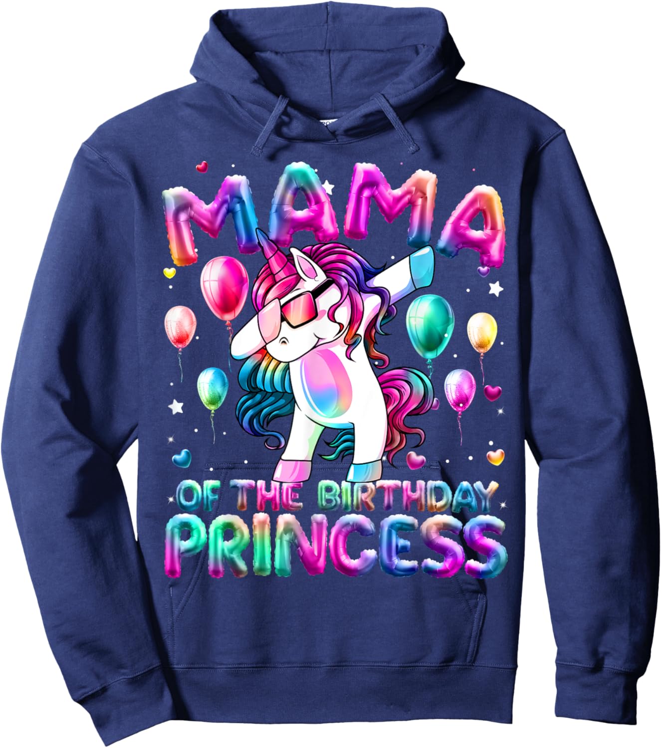 Mama of the Birthday Princess Girl Dabbing Unicorn Mom Hoodie - Hoodie | Navy