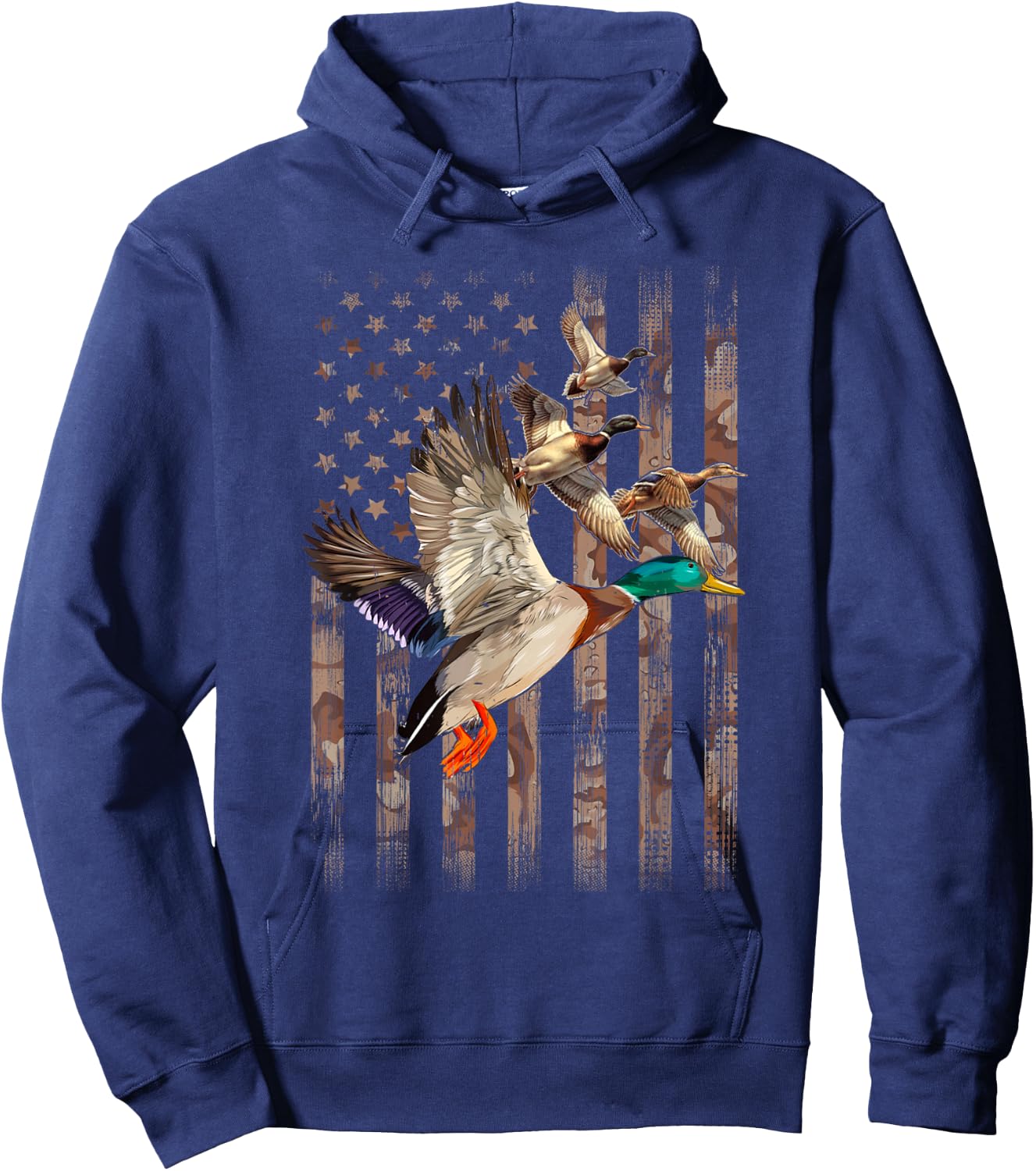 Duck Hunter American Flag Waterfowl Hunting Camouflage Men Hoodie - Hoodie | Navy