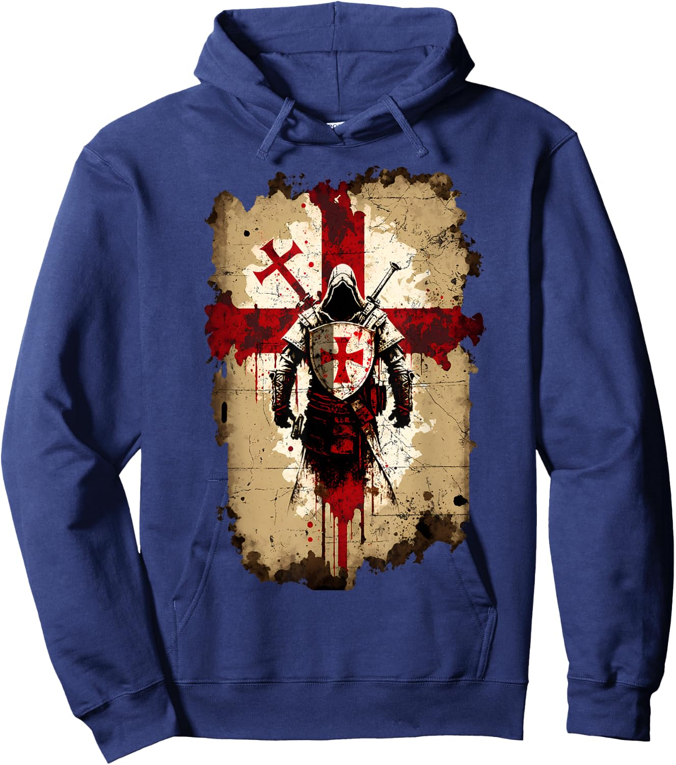 Knights Templar Crusader Cross Soldier of Christ Flag Hoodie - Hoodie | Navy