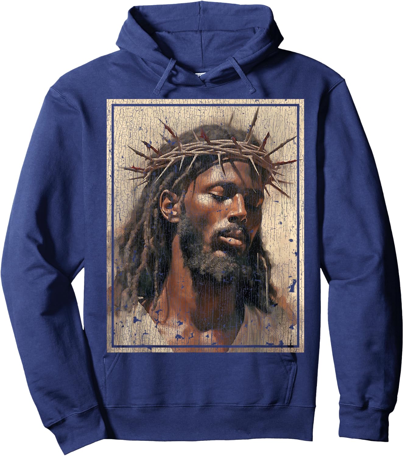 Black Jesus Shirt Face Of Jesus Cross With Crown Of Thorns Hoodie - Hoodie | Navy