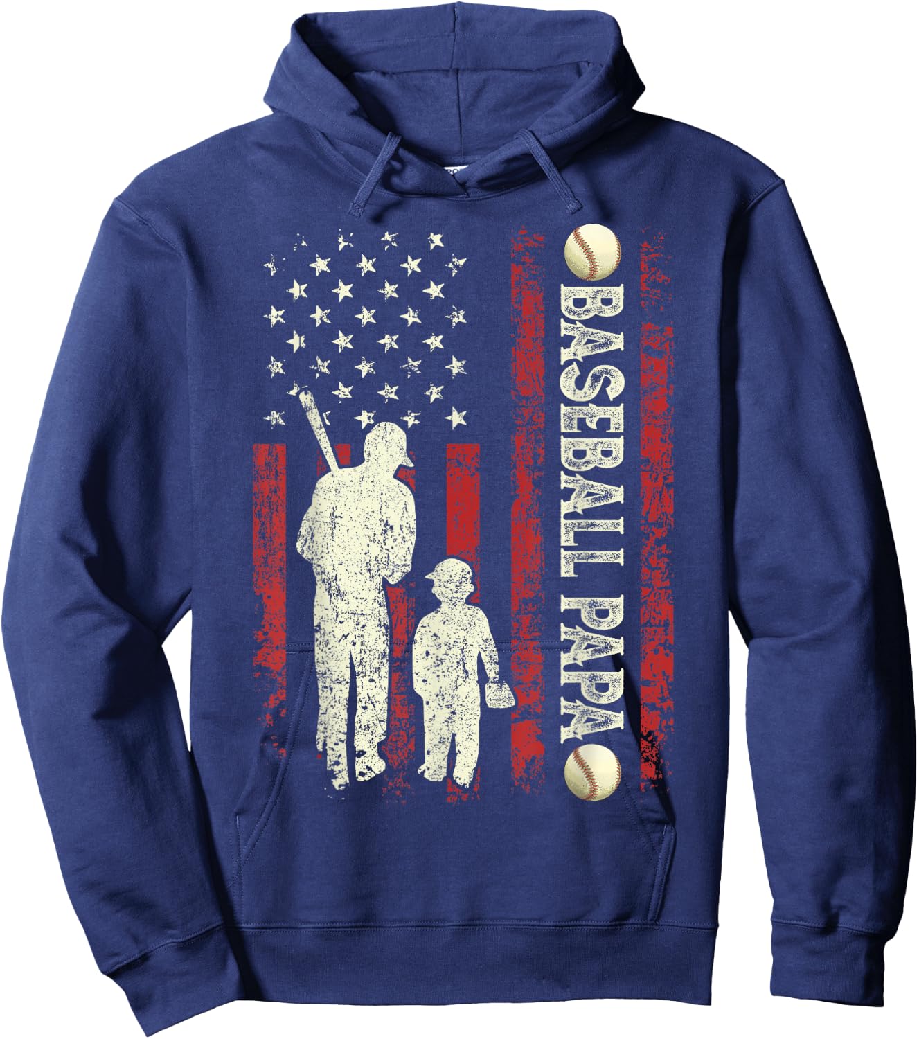 Father's Day Baseball Papa USA Flag Gifts Dad Men Baseball Hoodie - Hoodie | Navy