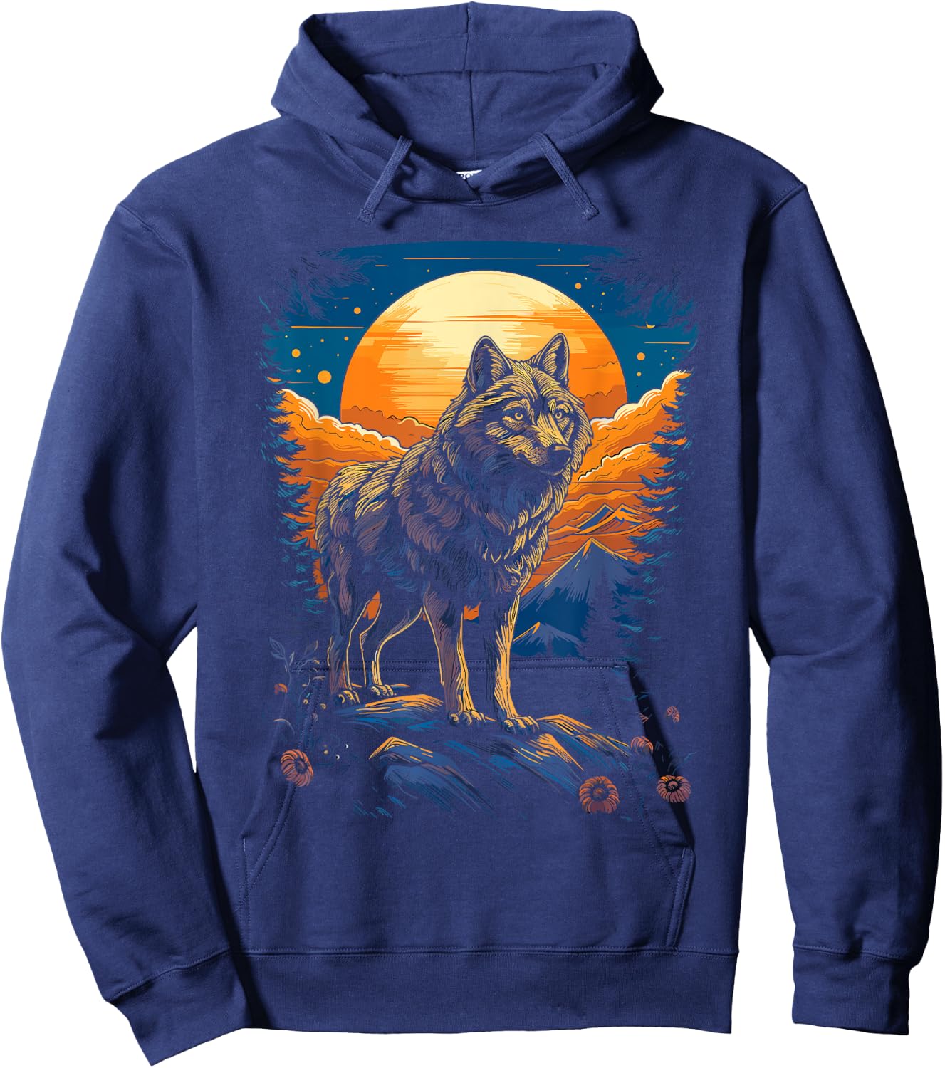 Wolf and Moon, Forest, Nature Art Women, Men Hoodie - Hoodie | Navy