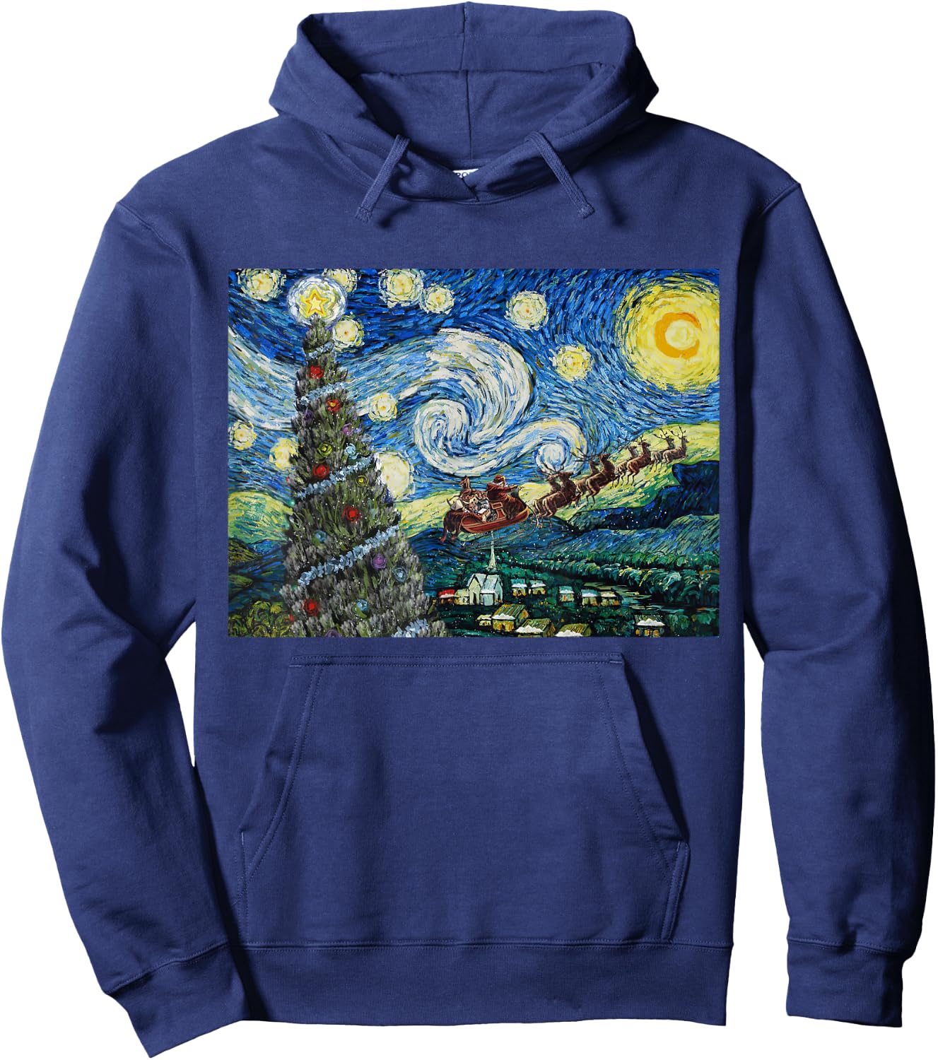 Funny Christmas Tree Van Gogh Starry Night Xmas Art Gifts PJ Hoodie - Hoodie | Navy