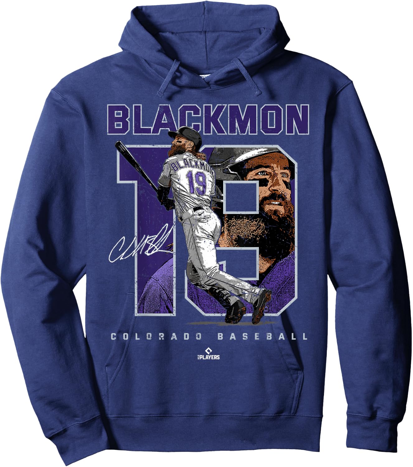 Number and Portrait Charlie Blackmon Colorado MLBPA Hoodie - Hoodie | Navy