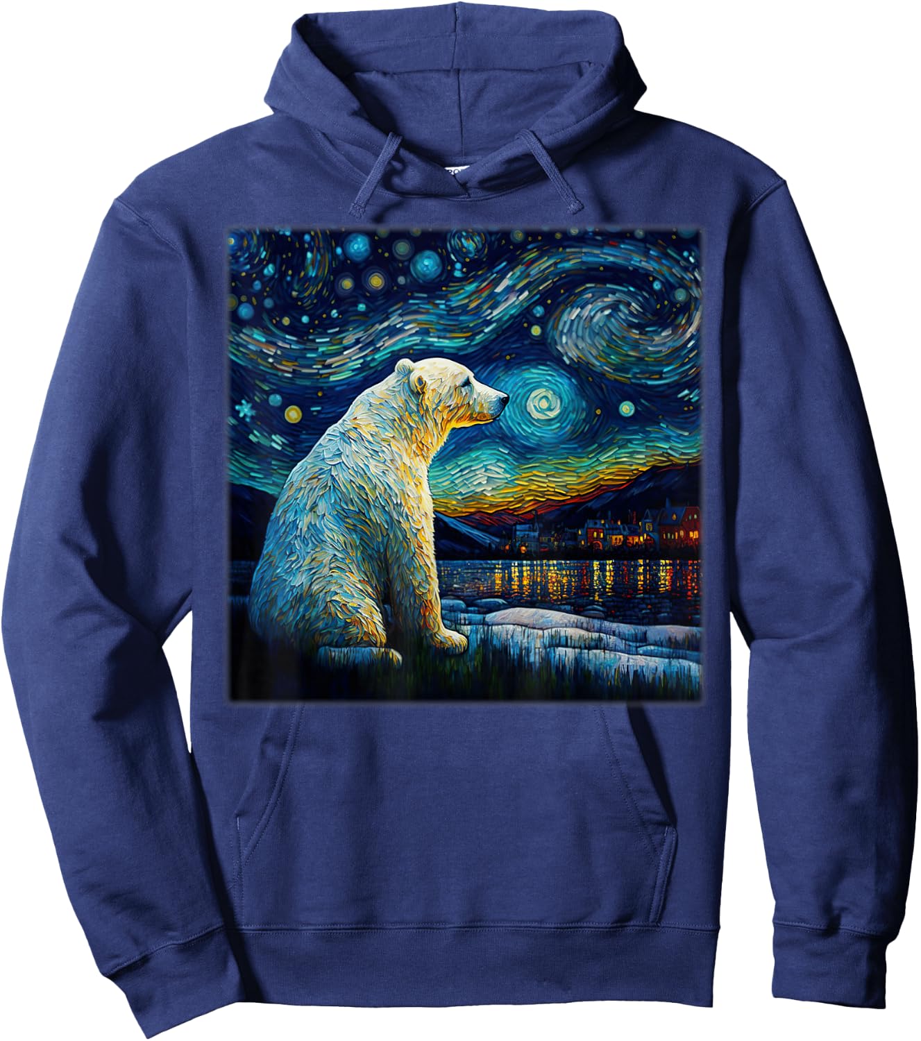 Surrealism Starry Night Polar Bear Hoodie - Hoodie | Navy