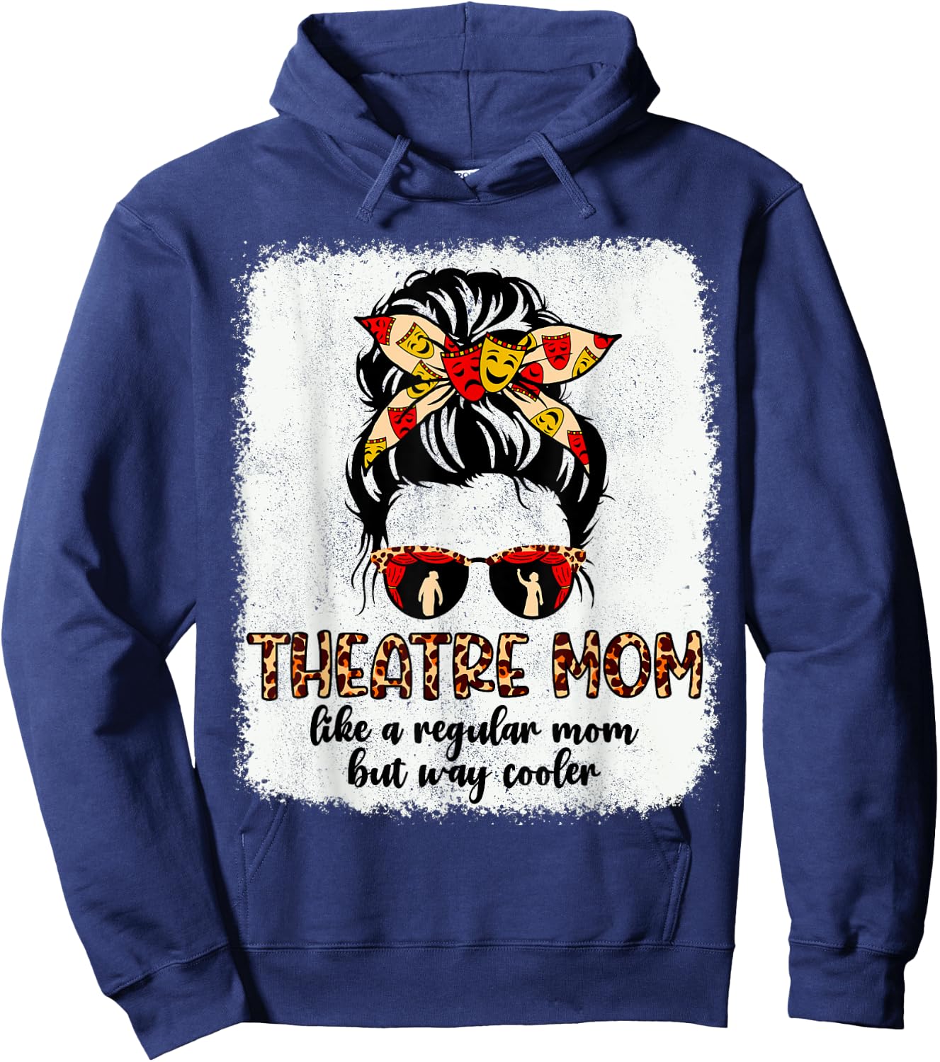 Leopard Theatre Mom Cute Messy Bun Theater Mothers Day Hoodie - Hoodie | Navy