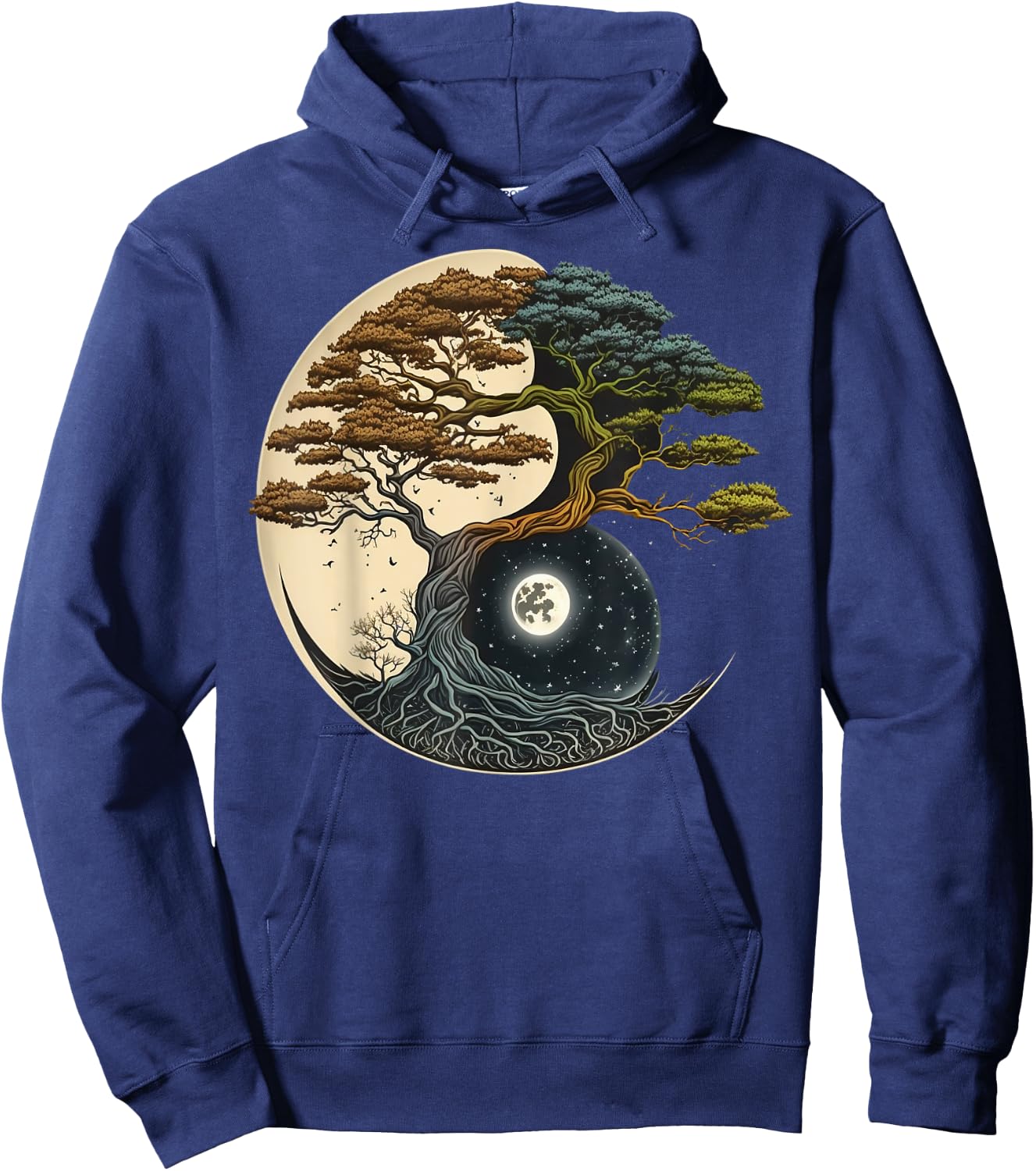 Yin Yang Miniature Tree of Life on Buddhist Bonsai Tree Hoodie - Hoodie | Navy