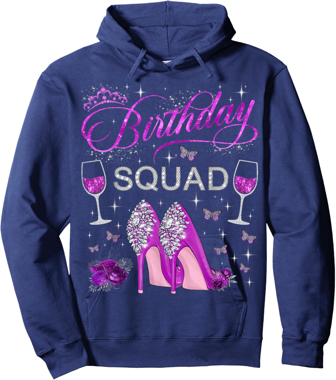 Birthday Squad Purple Butterflies High Heels Diva Squad Hoodie - Hoodie | Navy
