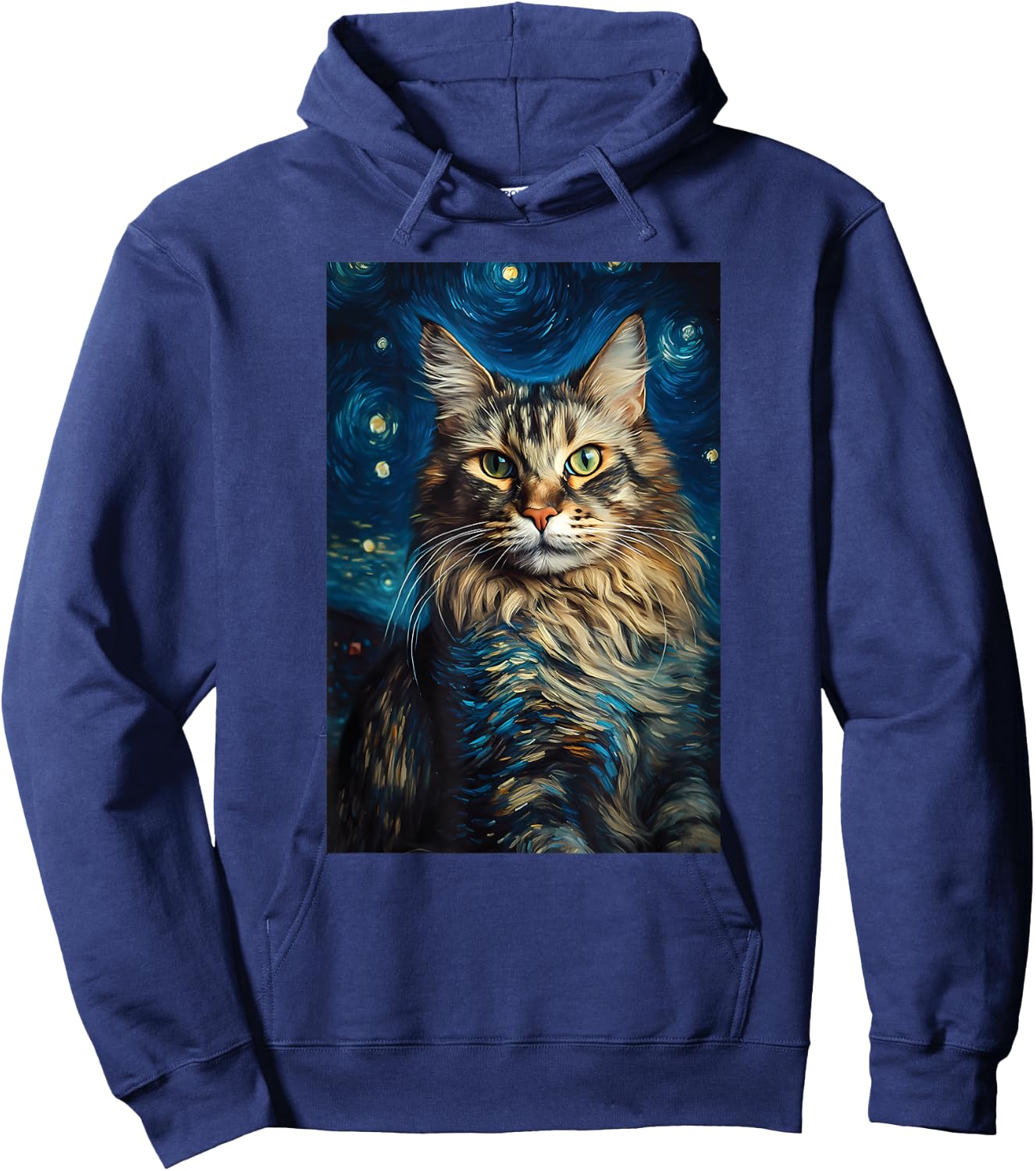 Maine Coon cat painting kitten Van Gogh art Starry Night sky Men Women Kids Hoodie - Hoodie | Navy