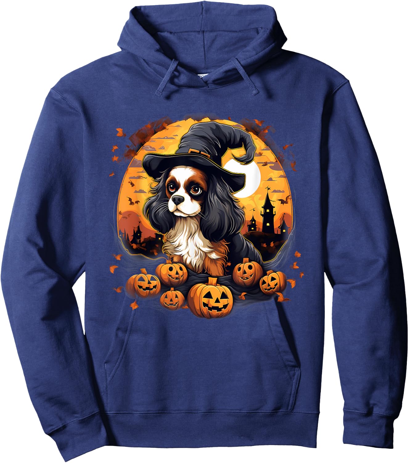 Spooky Cavalier King Charles Spaniel Dog Witch Halloween Hoodie - Hoodie | Navy