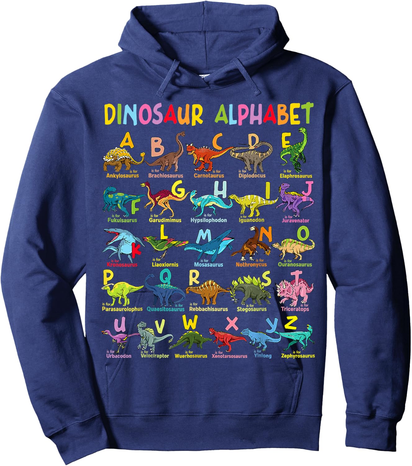 Types of Dinosaurs Alphabet A-Z ABC Dino Identification Hoodie - Hoodie | Navy