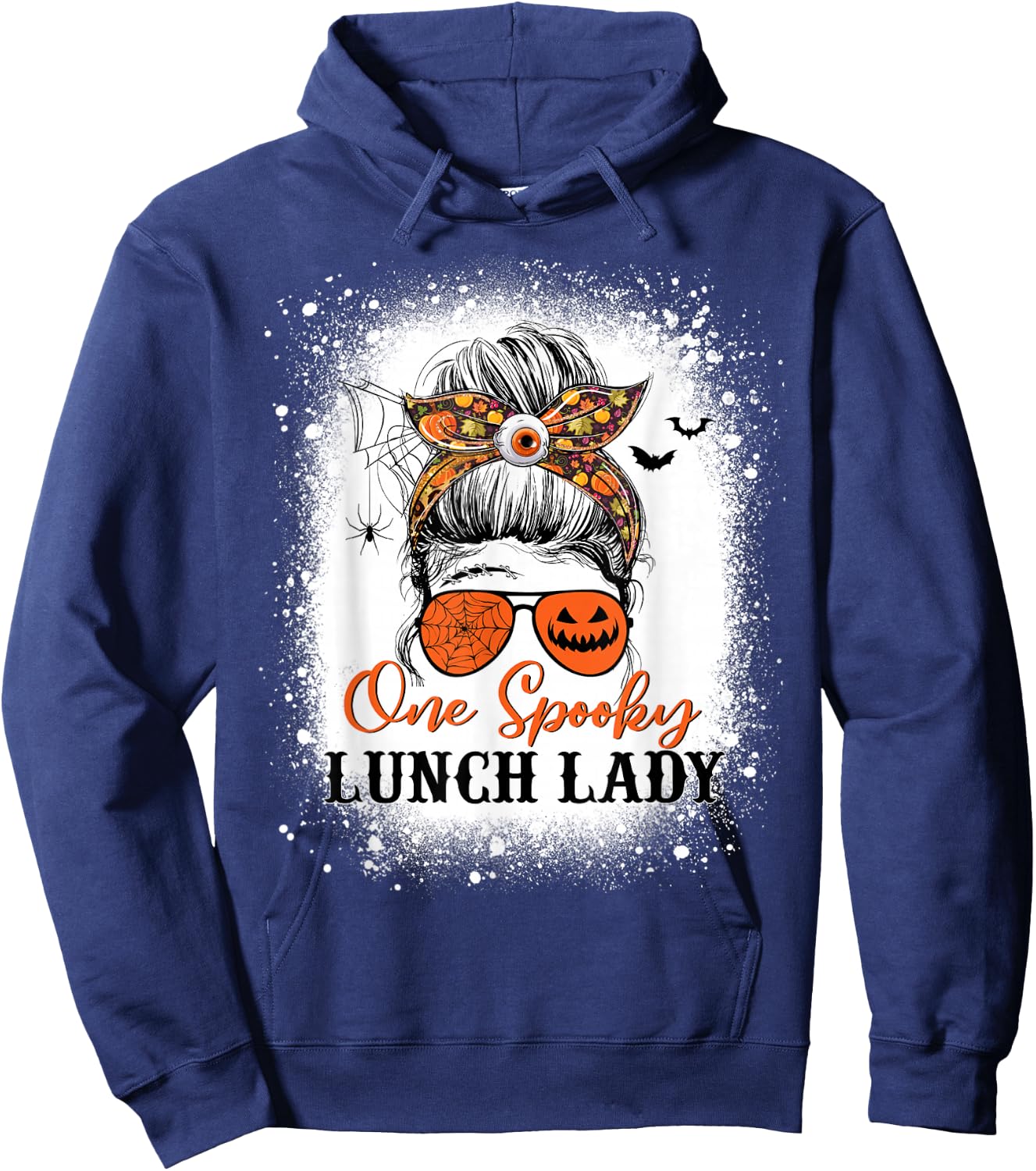 One Spooky Lunch Lady Halloween Fall Messy Bun Sunglasses Hoodie - Hoodie | Navy