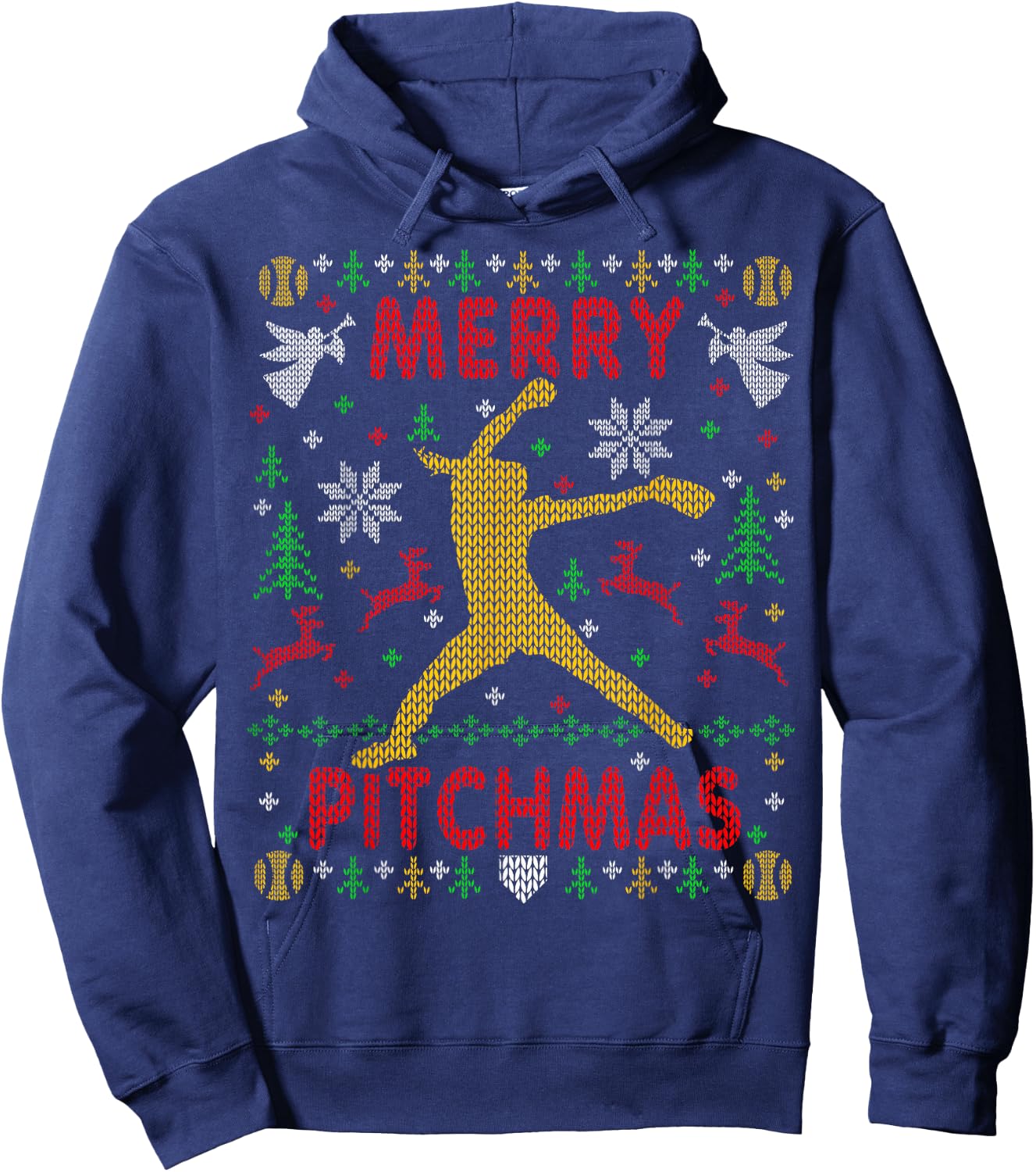 Merry Pitchmas Fastpitch Softball Pitcher Ugly Christmas Hoodie - Hoodie | Navy