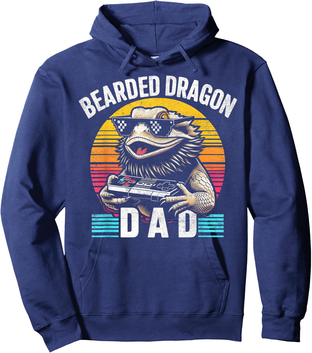 Bearded Dragon Dad Vintage Video Game Lizard Reptile Lover Hoodie - Hoodie | Navy