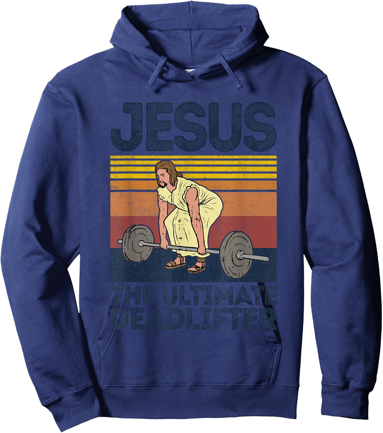 Vintage Jesus The Ultimate Deadlifter Funny Christian Gym Hoodie - Hoodie | Navy