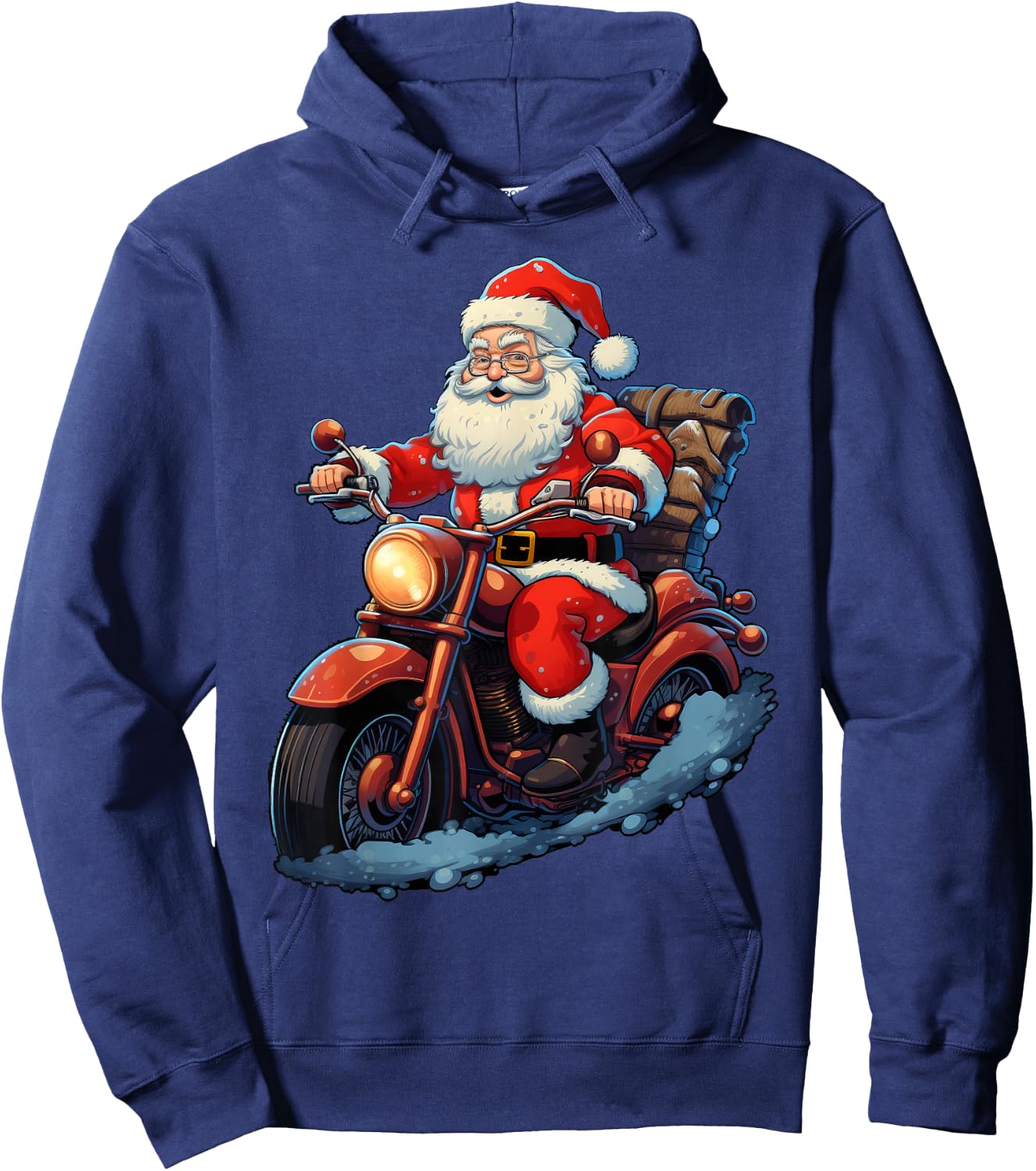 Santa Claus Riding Motorcycle Biking Funny Xmas Party Hoodie - Hoodie | Navy