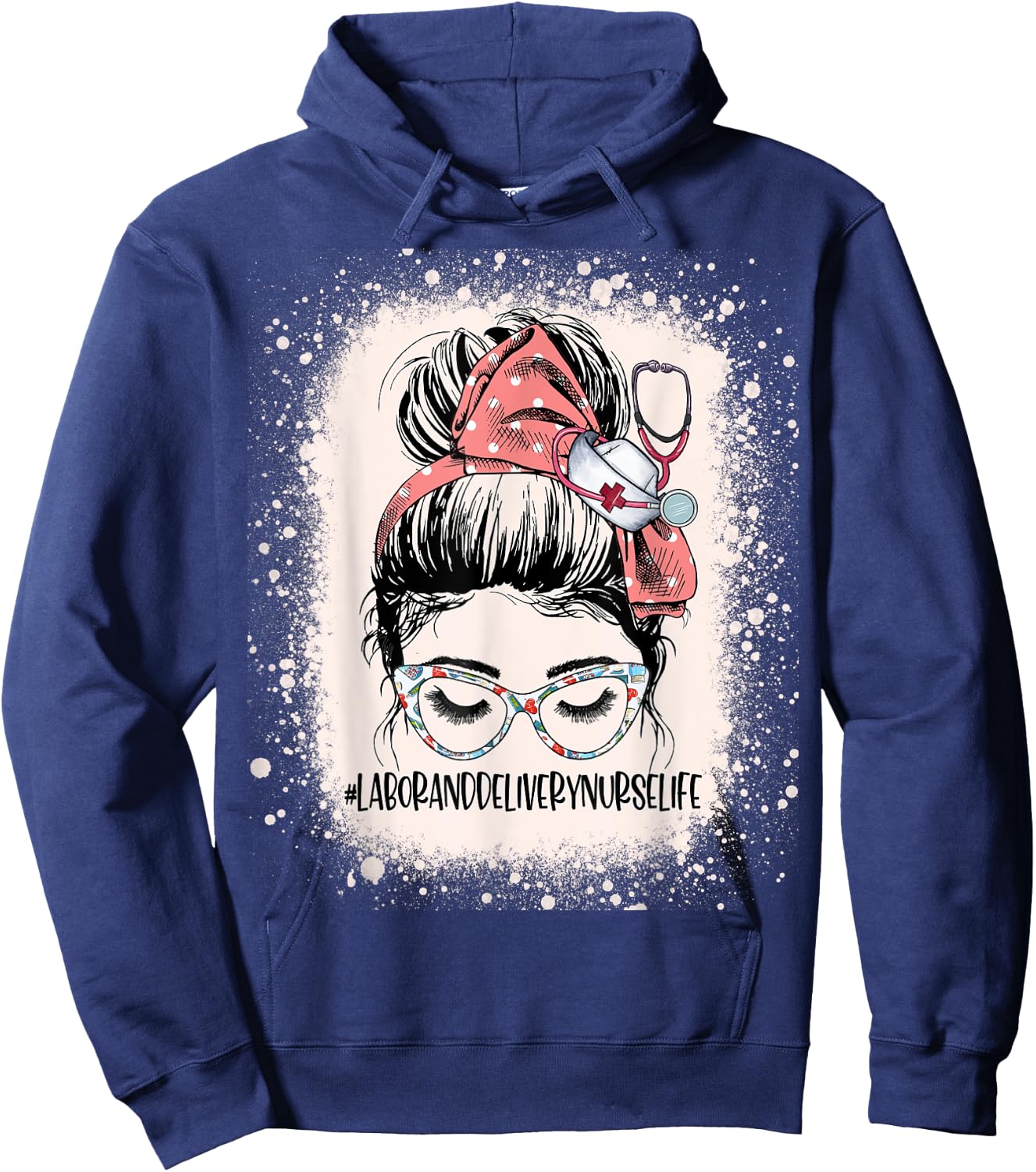 Messy Bun Labor & Delivery Nurse Life ICU L&D Nurse Hoodie - Hoodie | Navy