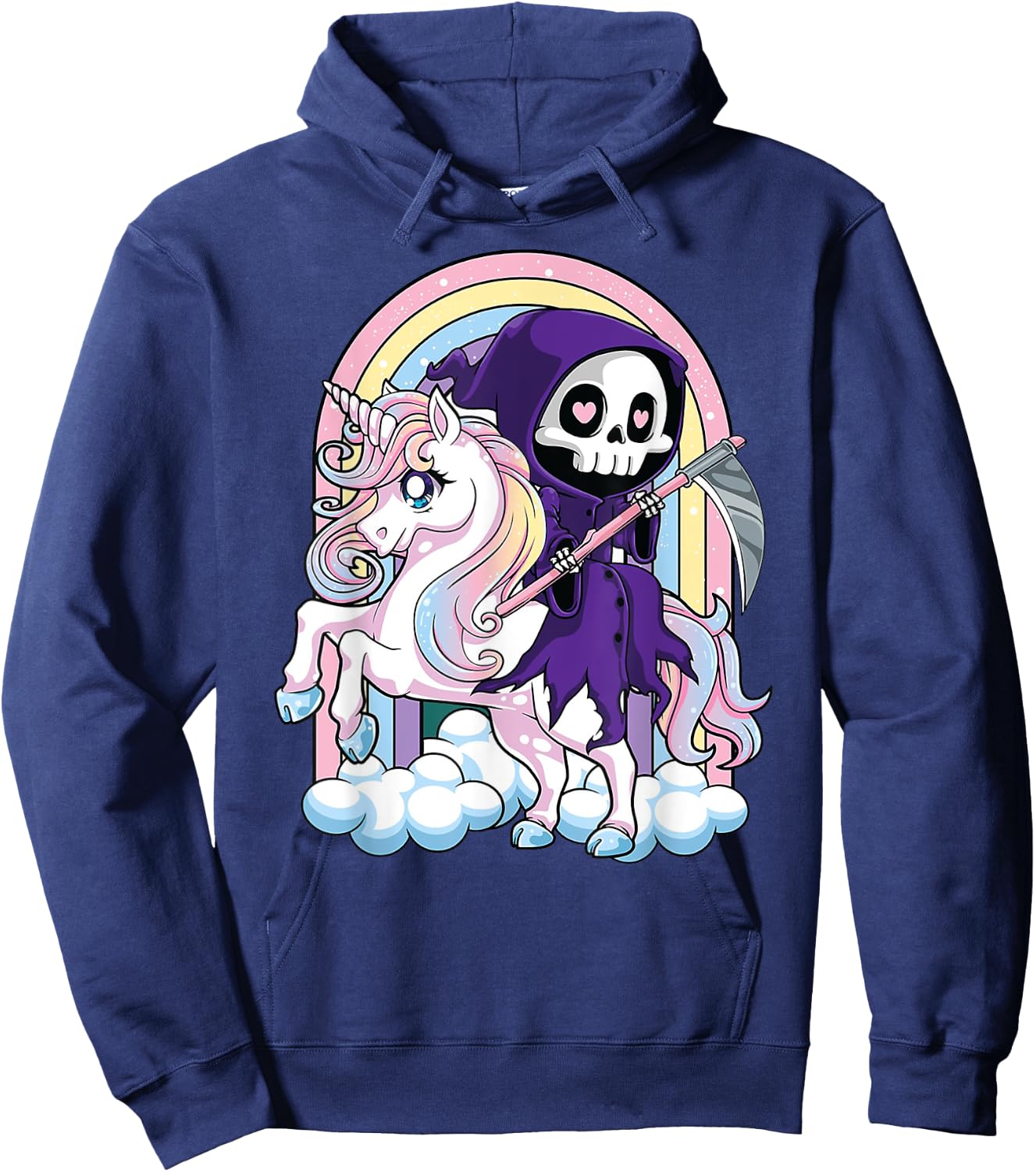 Kawaii Pastel Goth Cute Halloween Grim Reaper Riding Unicorn Hoodie - Hoodie | Navy