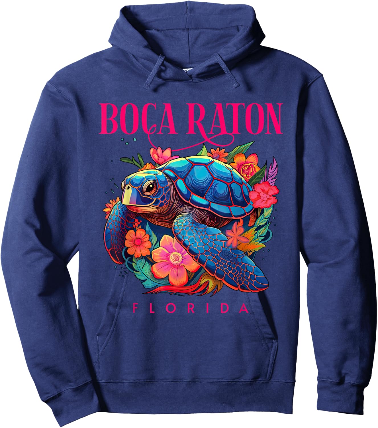 Boca Raton Floral Beach Turtle Souvenir Men Women Kids Hoodie - Hoodie | Navy