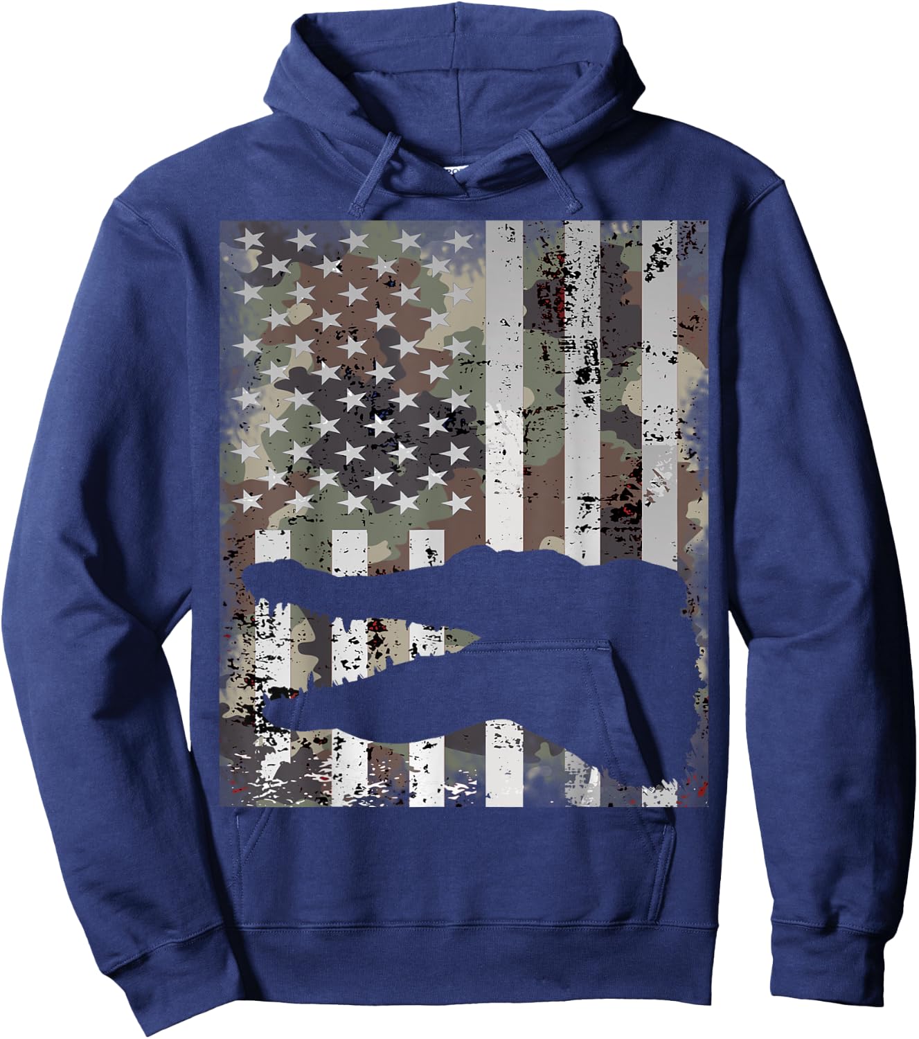 Camo US Flag Alligator Gator Camouflage Hunting Gift Hoodie - Hoodie | Navy