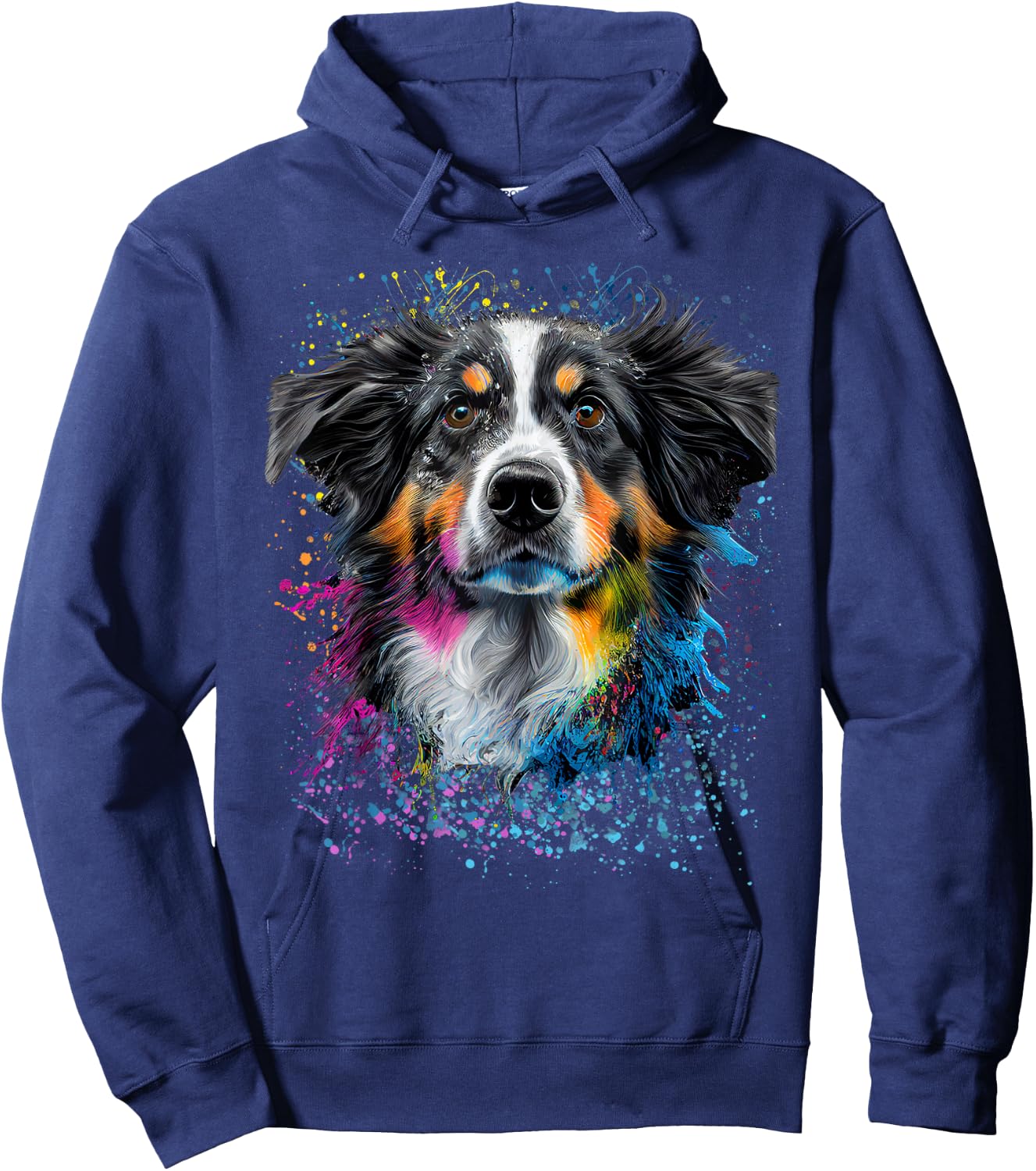 Colorful Splash Art Australian Shepherd Portrait Puppy Hoodie - Hoodie | Navy