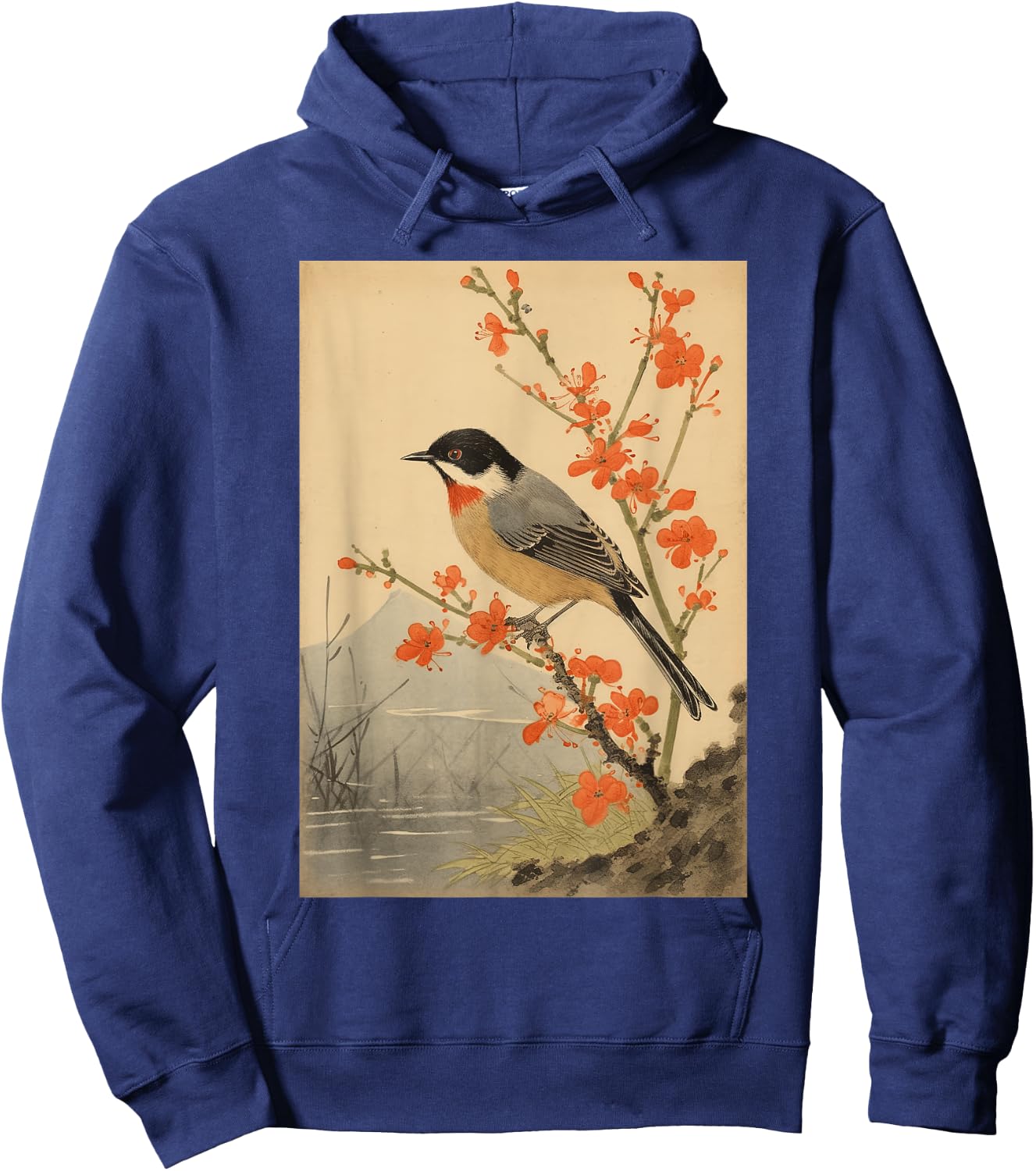 Japanese Woodblock Art - Vintage Songbird Beauty Hoodie - Hoodie | Navy