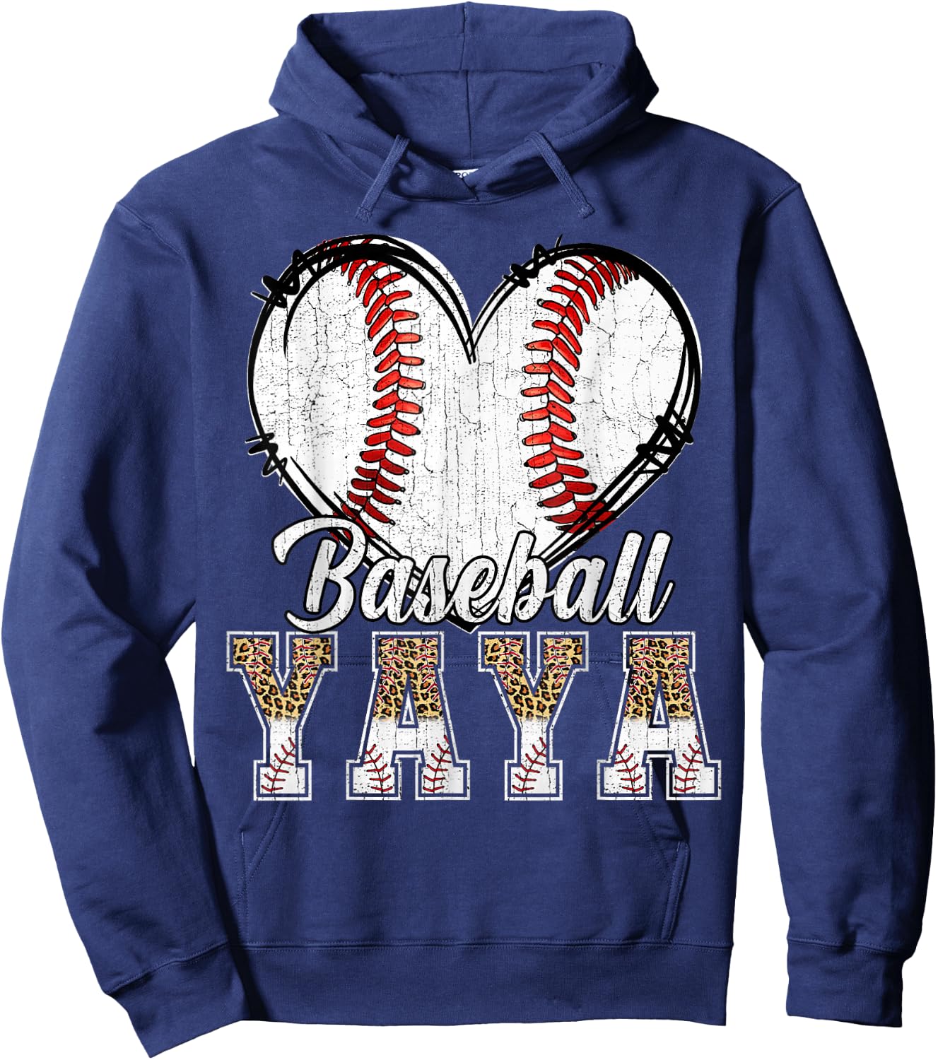 Softball Baseball Yaya Heart Leopard Print Mother's Day Hoodie - Hoodie | Navy