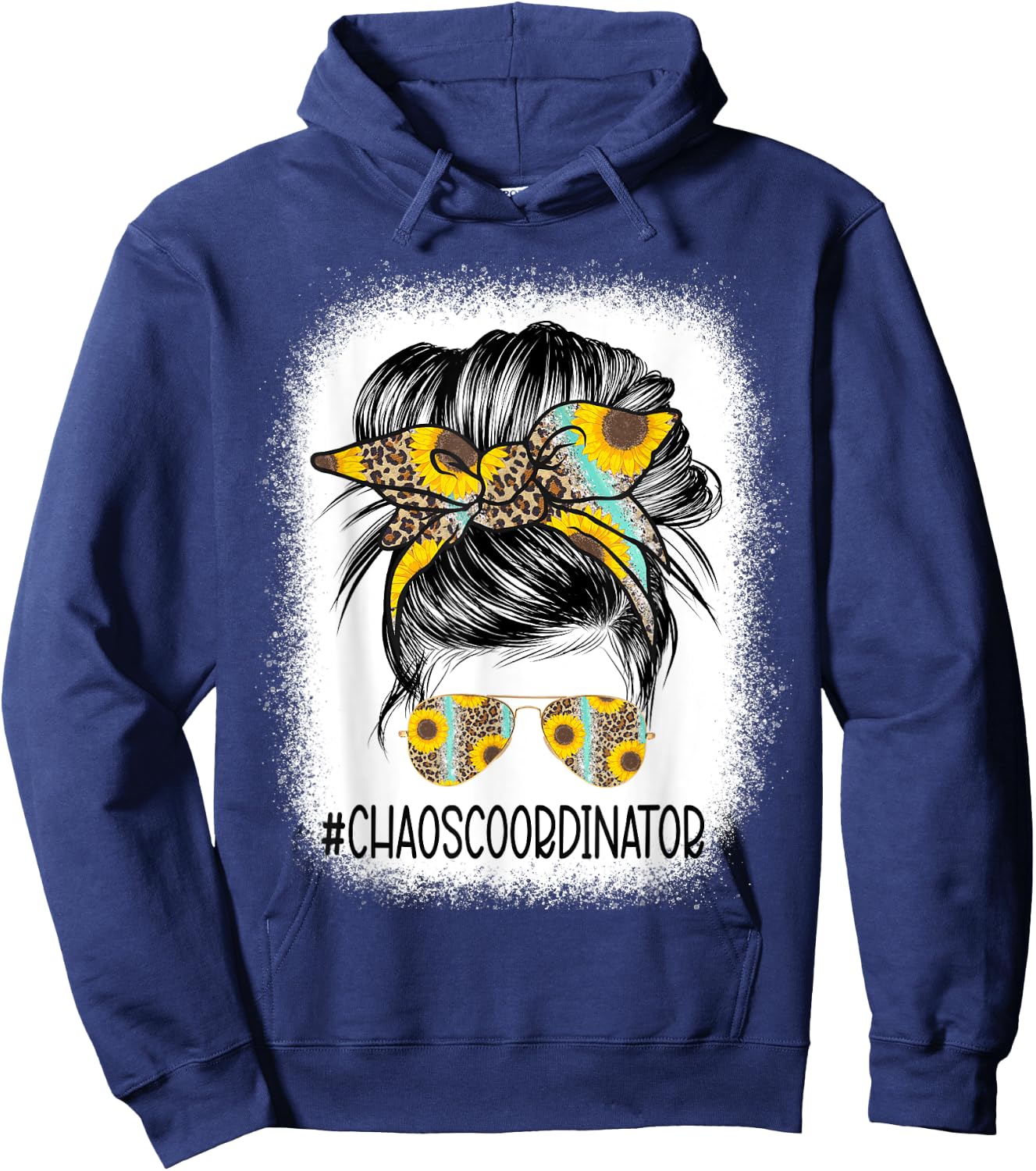 Bleached Chaos Coordinator leopard sunflower Messy Bun Hoodie - Hoodie | Navy