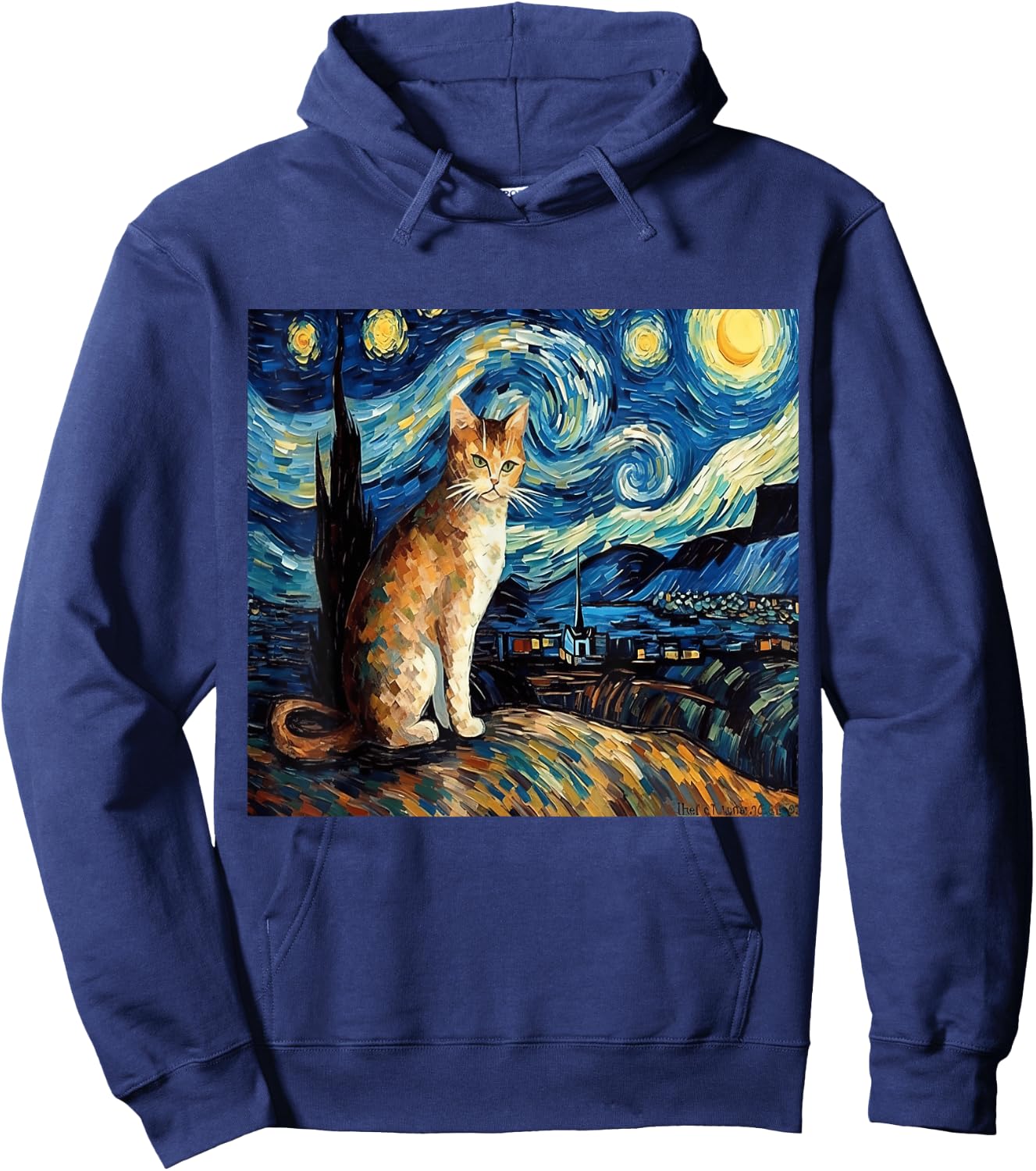 Calico Cat Starry Night Moon And Stars Art Women Kids Hoodie - Hoodie | Navy