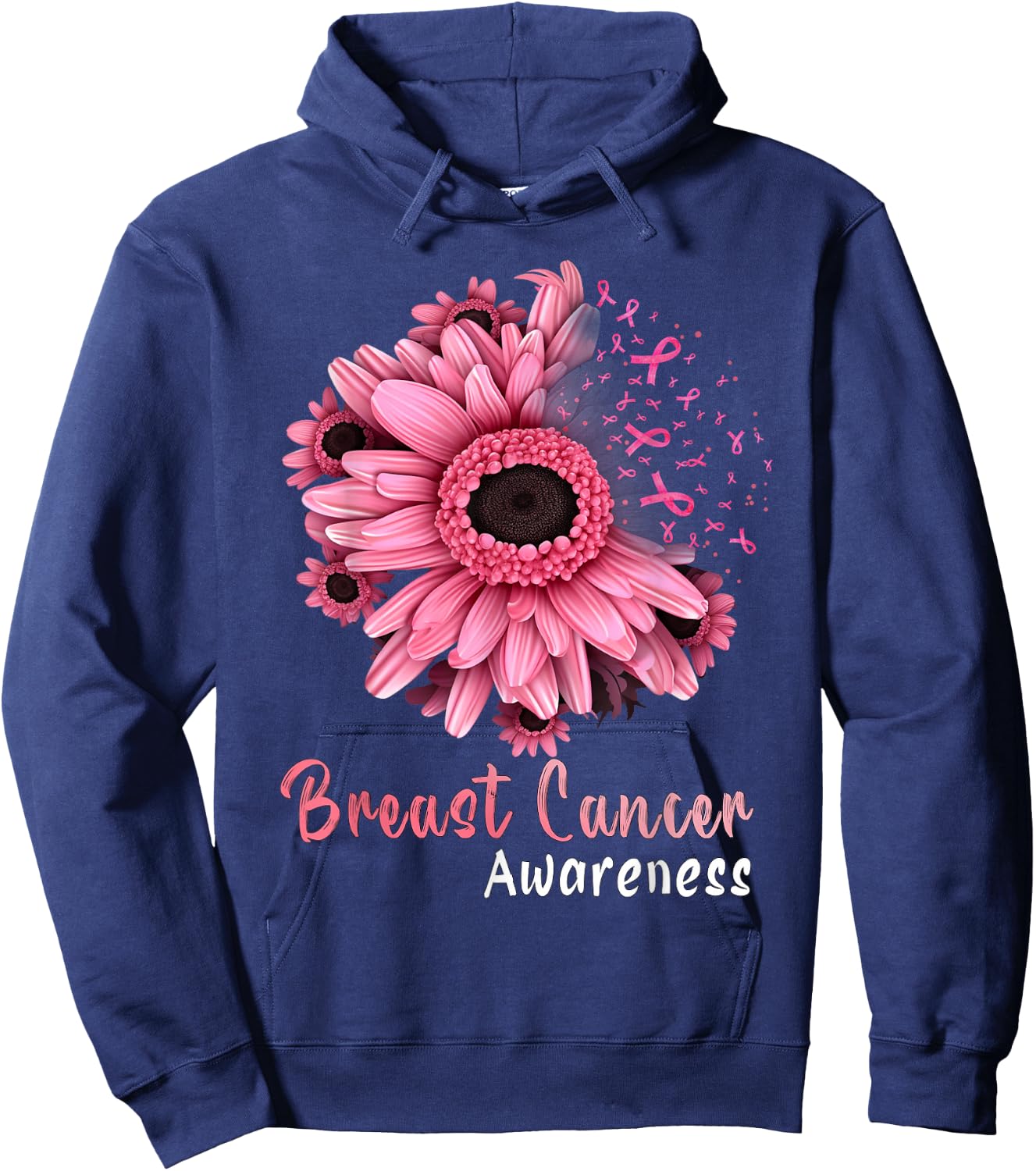 Sunflower Breast Cancer Awareness Pink Ribbon In October Hoodie - Hoodie | Navy