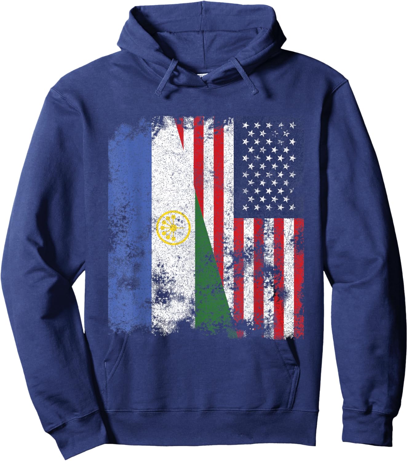Bashkortostan USA Flag Distressed - Half American Women Kids Men Hoodie - Hoodie | Navy