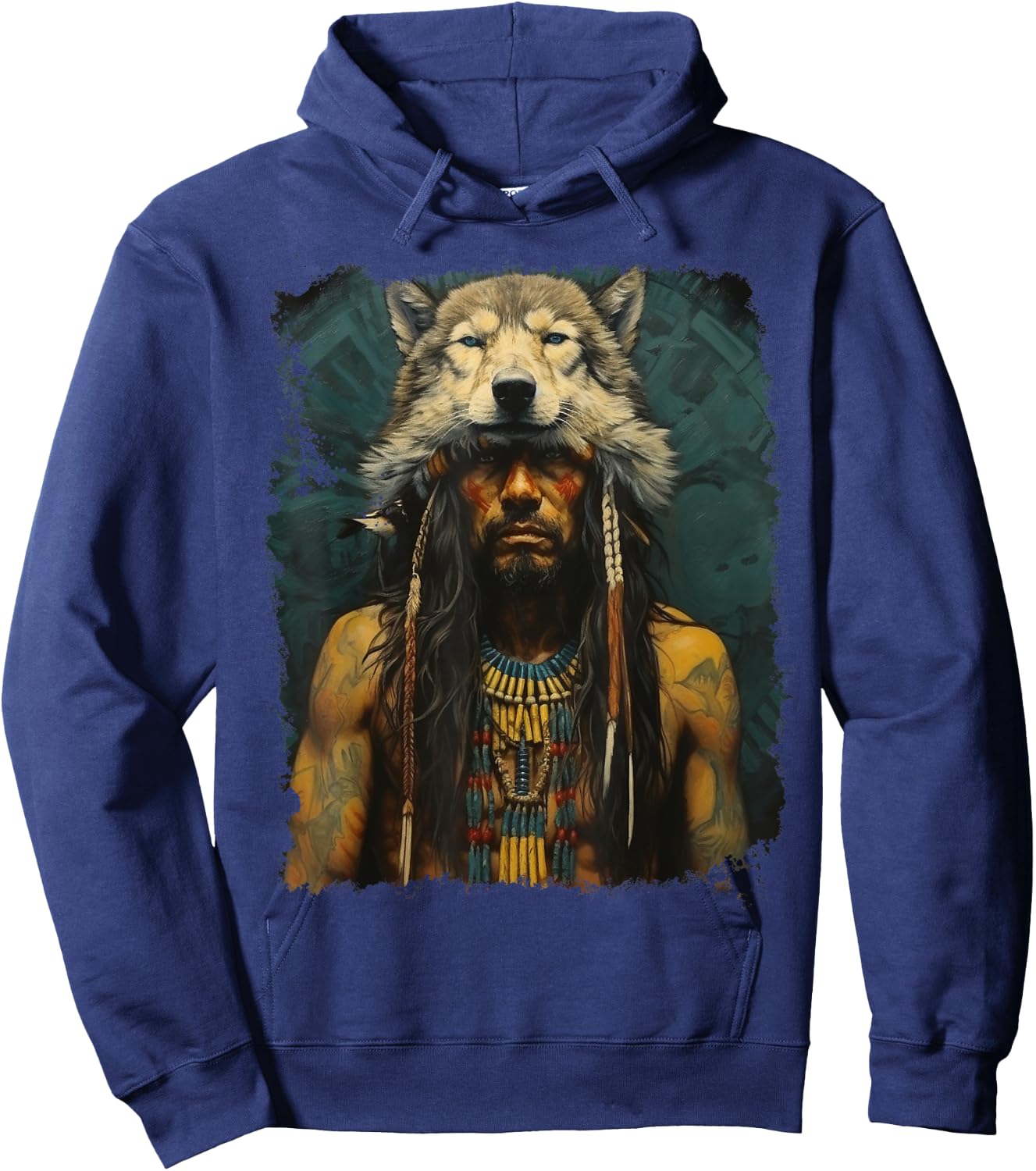 Wolf Native American Man Hoodie - Hoodie | Navy