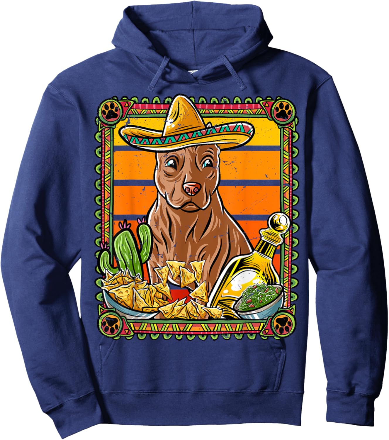 Pitbull Pittie Cinco De Mayo Mexican Sombrero Dog Nacho Hoodie - Hoodie | Navy