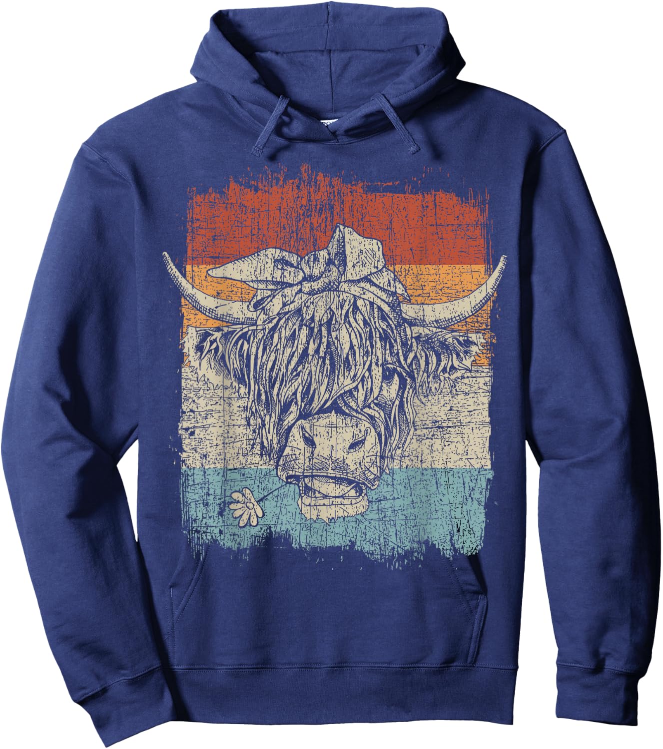 Scottish Highland Cow Cattle Hairy Cow Flowers Woman Hoodie - Hoodie | Navy