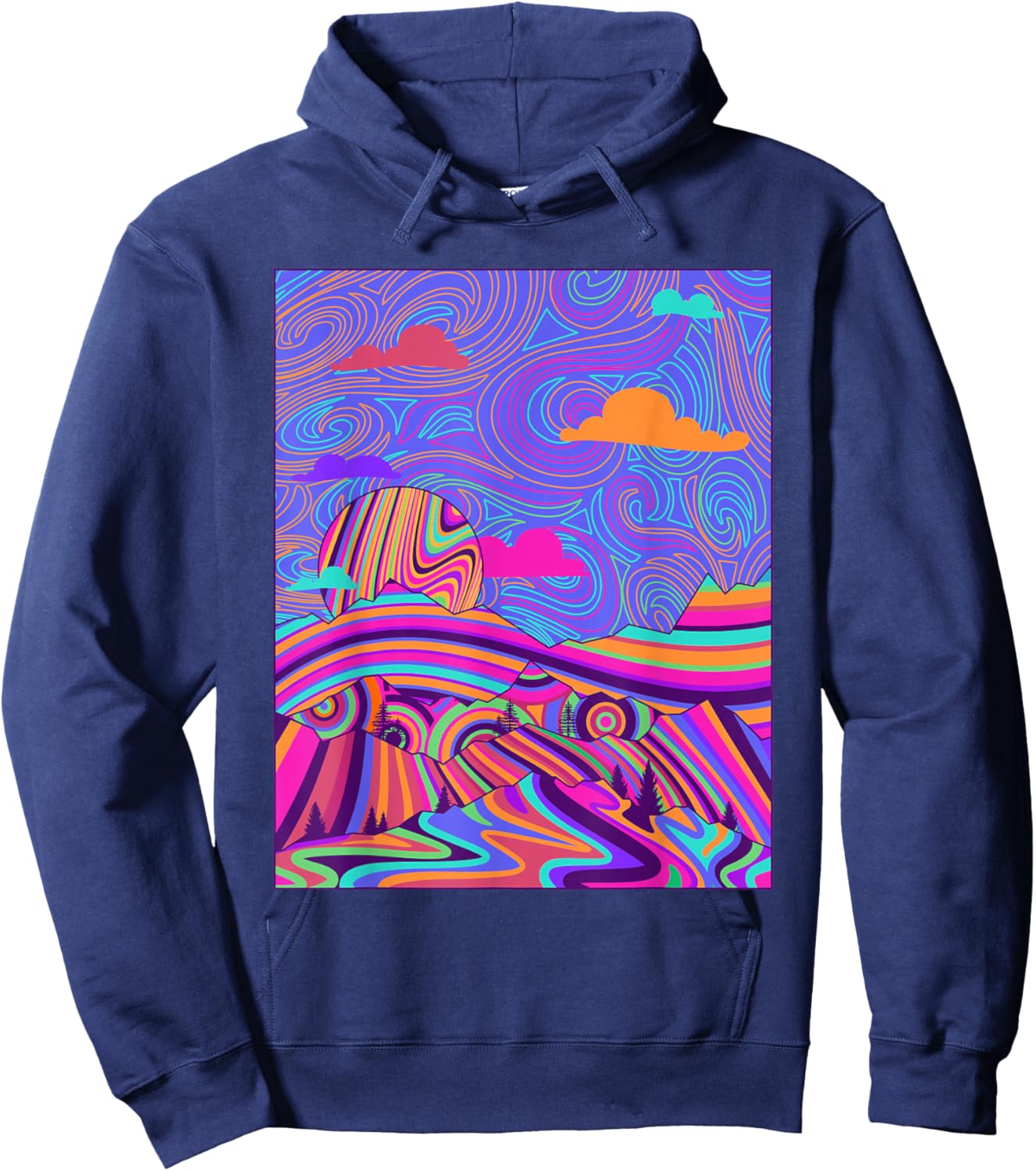 Psychedelic Trippy Mountain Funny Hippie Nature Lover Outfit Hoodie - Hoodie | Navy