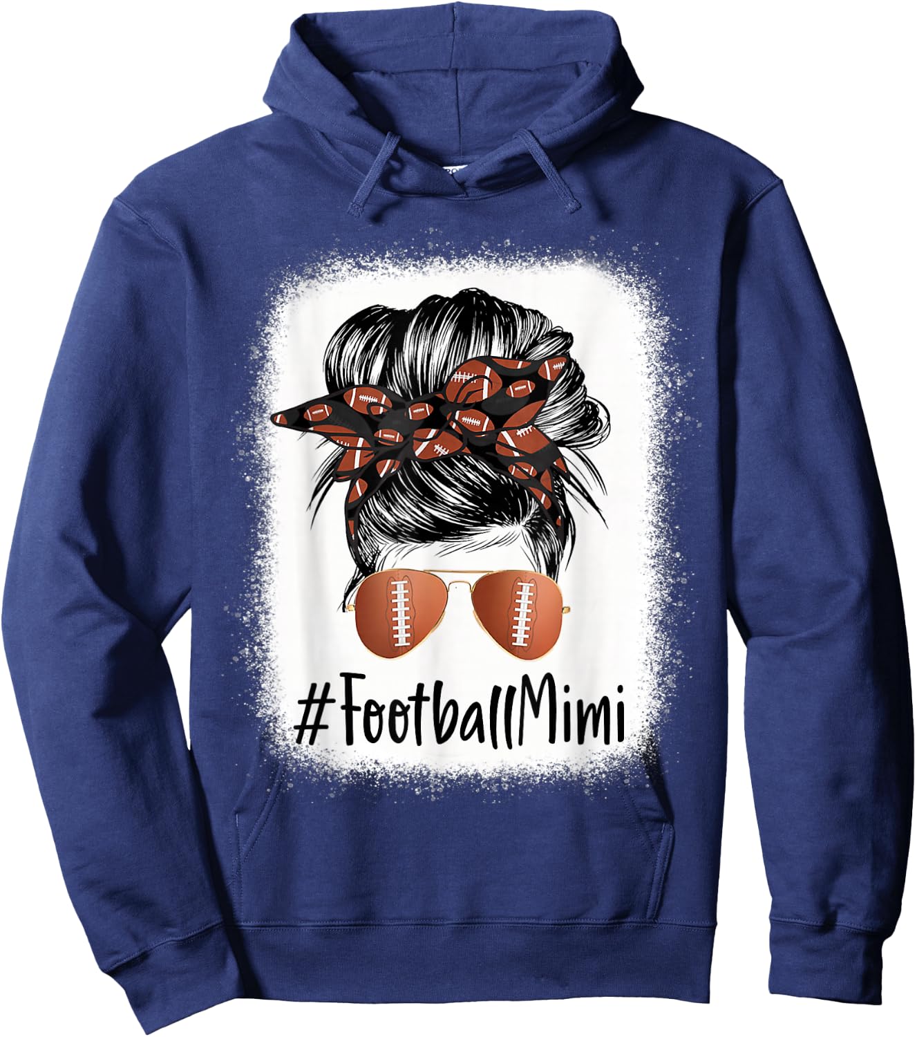 Bleached Football Mimi Life Messy Bun Mother's Day Hoodie - Hoodie | Navy