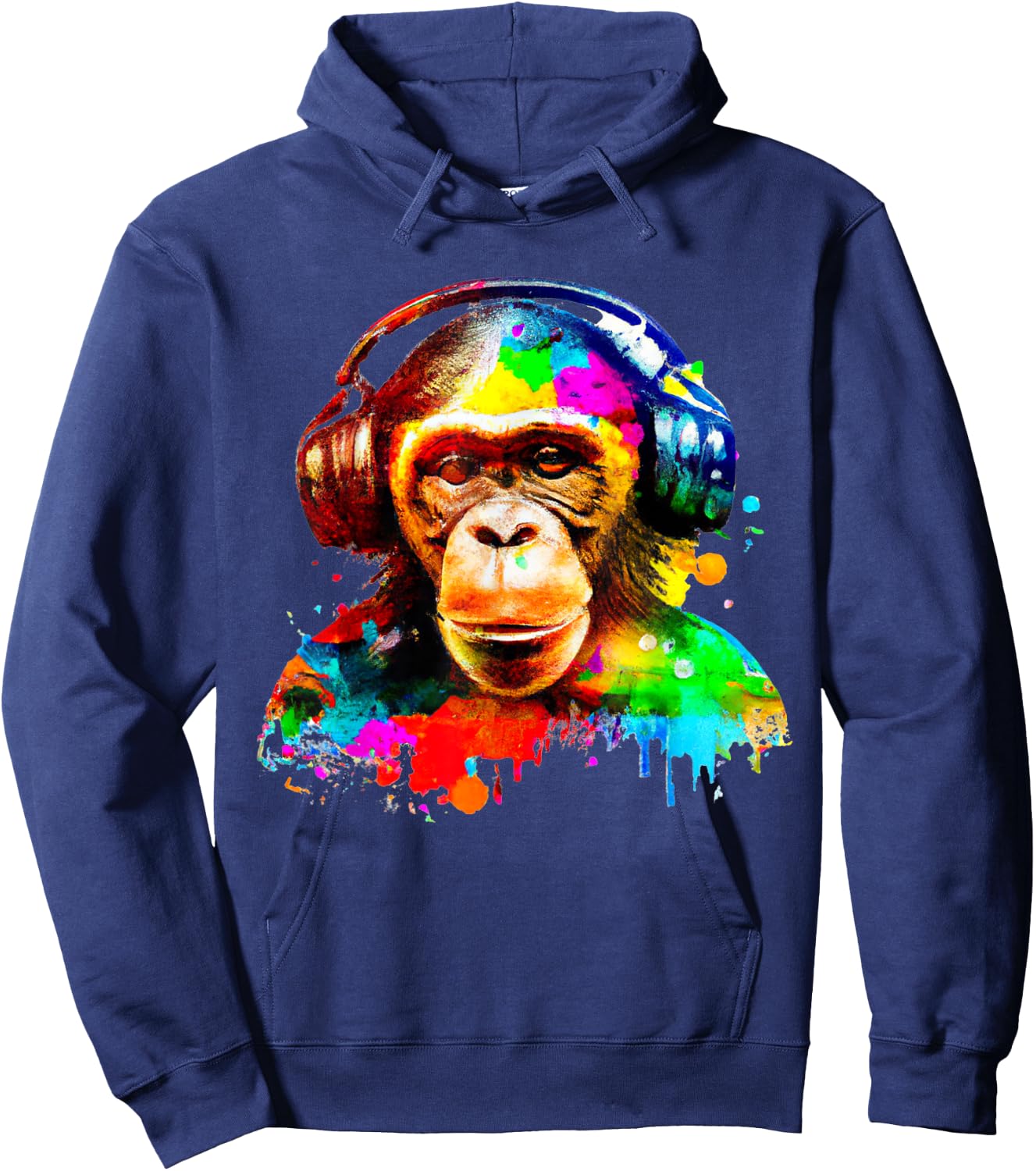 Chimpanzee With Headphones Hoodie - Hoodie | Navy