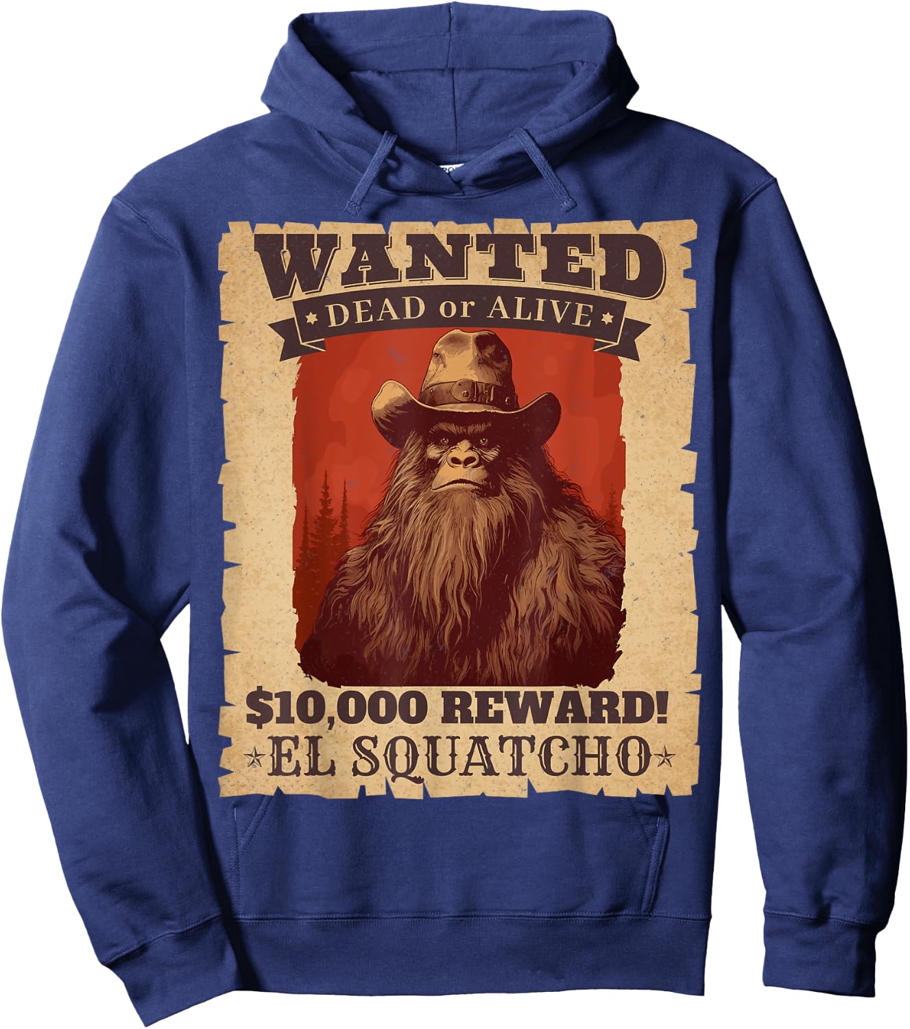 Funny Sasquatch Western Bigfoot Wanted Poster Cowboy Lover Hoodie - Hoodie | Navy