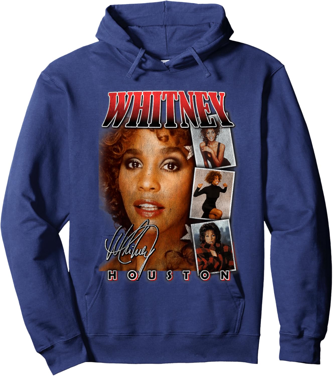 Whitney Houston Photo Collage with Signature Hoodie - Hoodie | Navy